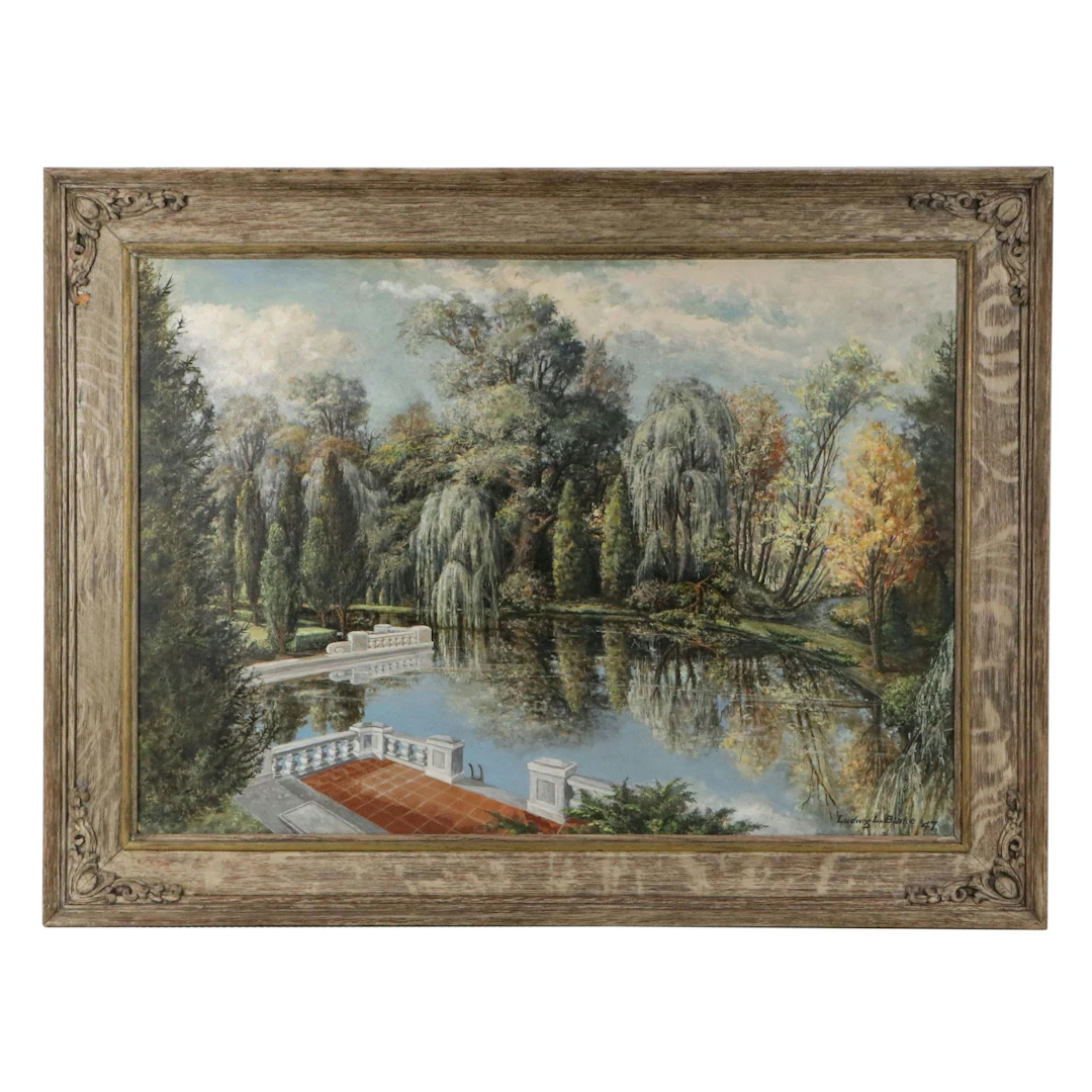 Ludwig L. Blake Landscape Oil Painting "Scene from Blake Gardens," 1947