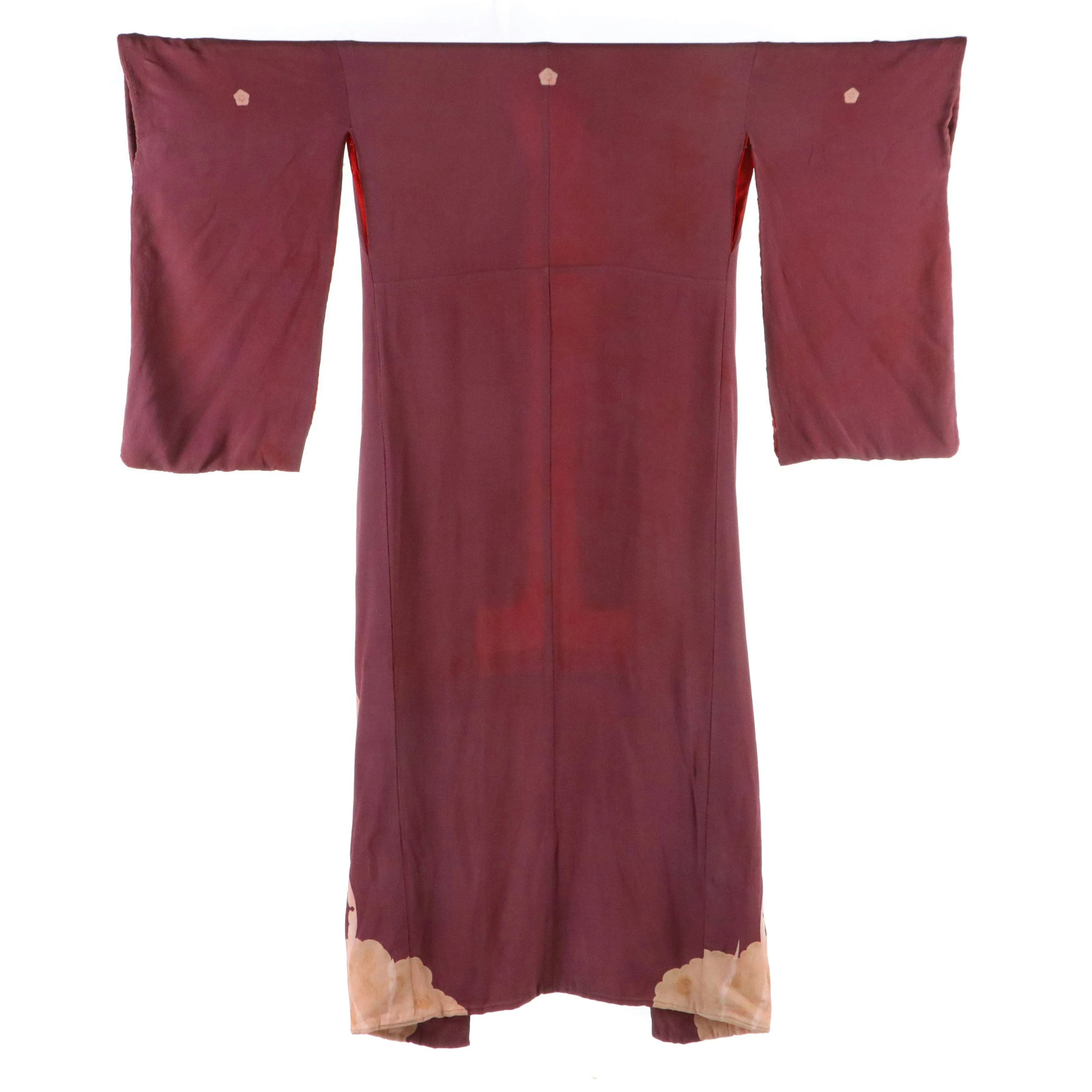 Japanese Irotomesode Kimono in Chirimen Silk Crepe, Vintage