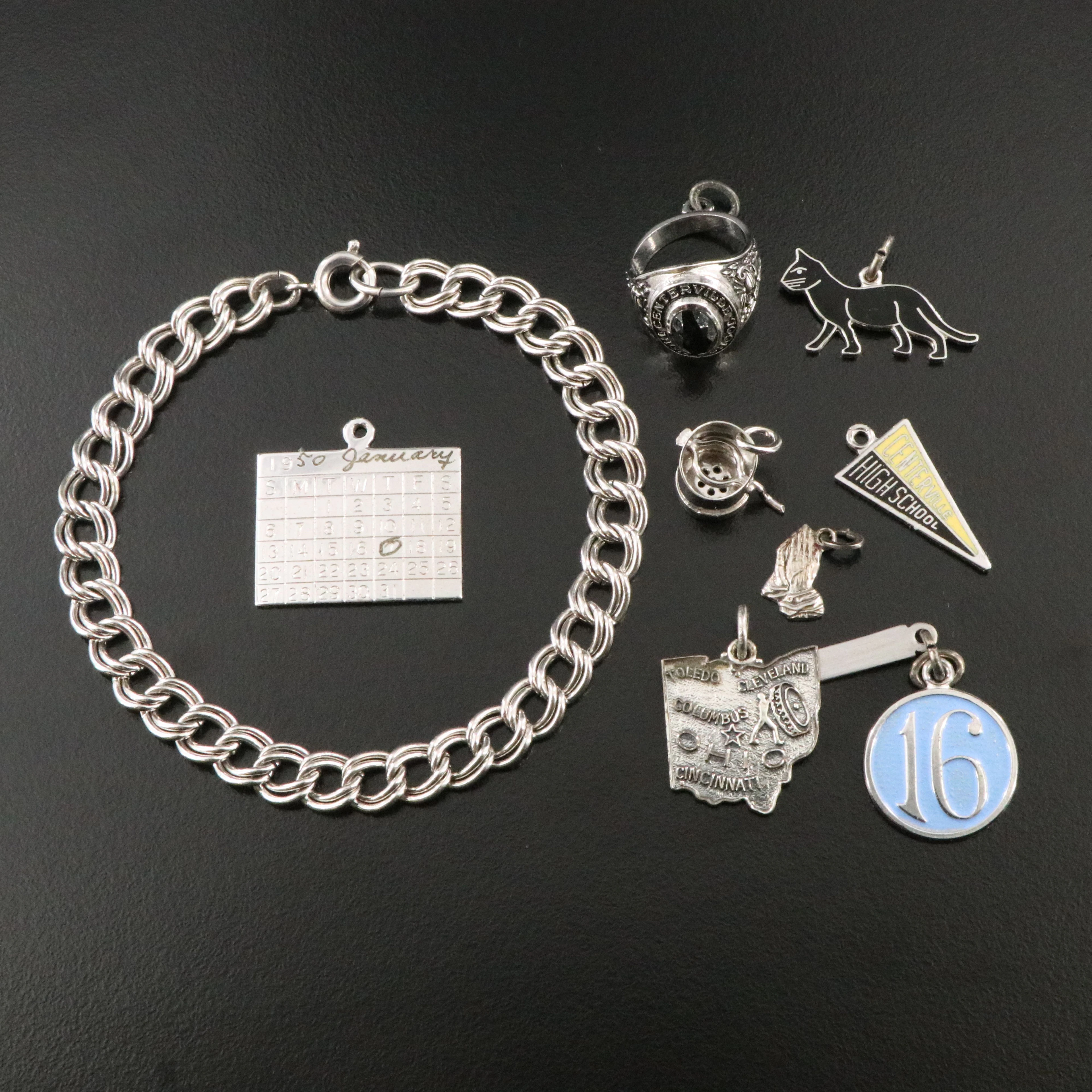 Sterling CZ and Enamel Charms and Bracelet