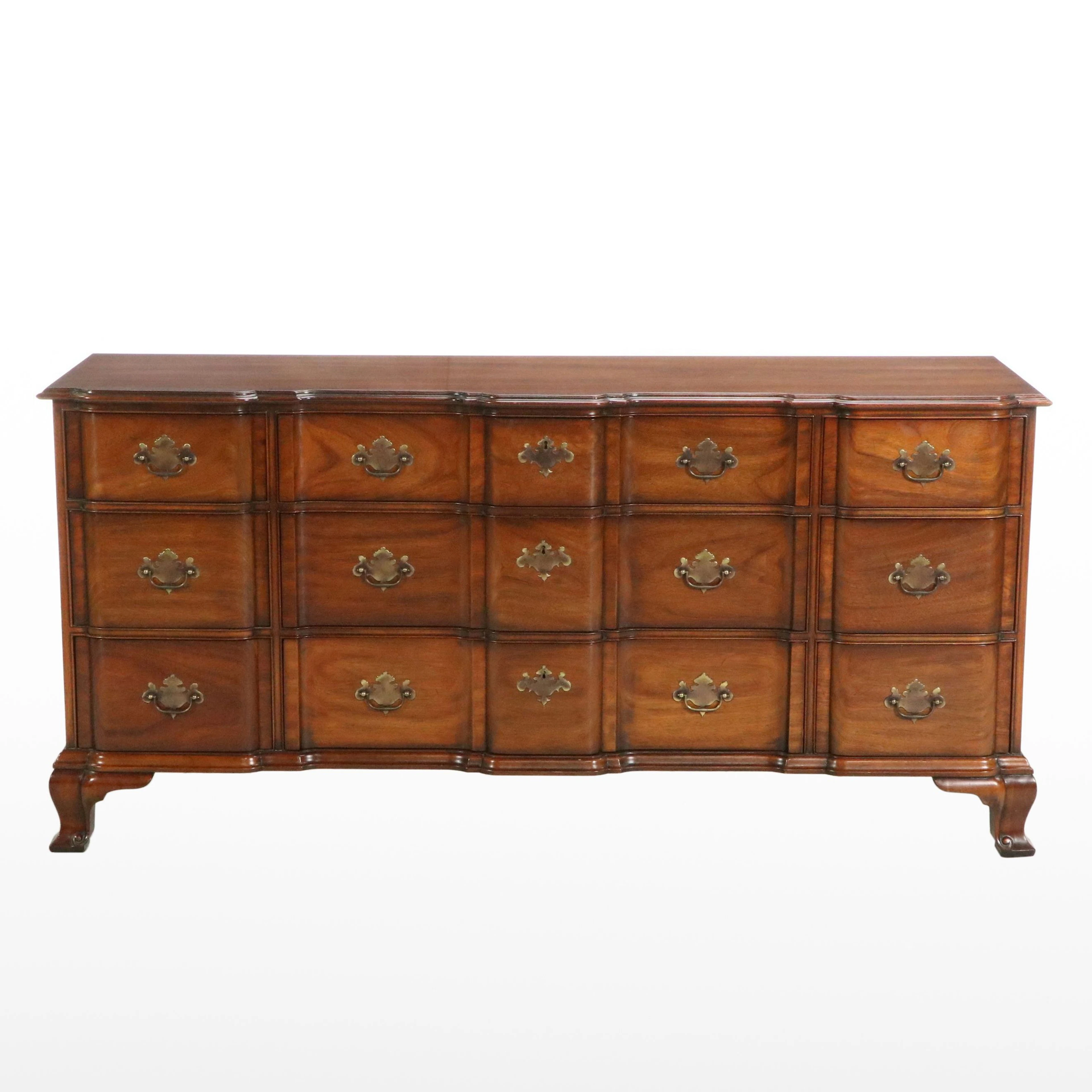Kindel French Provincial Style Walnut Serpentine Front Chest of Drawers