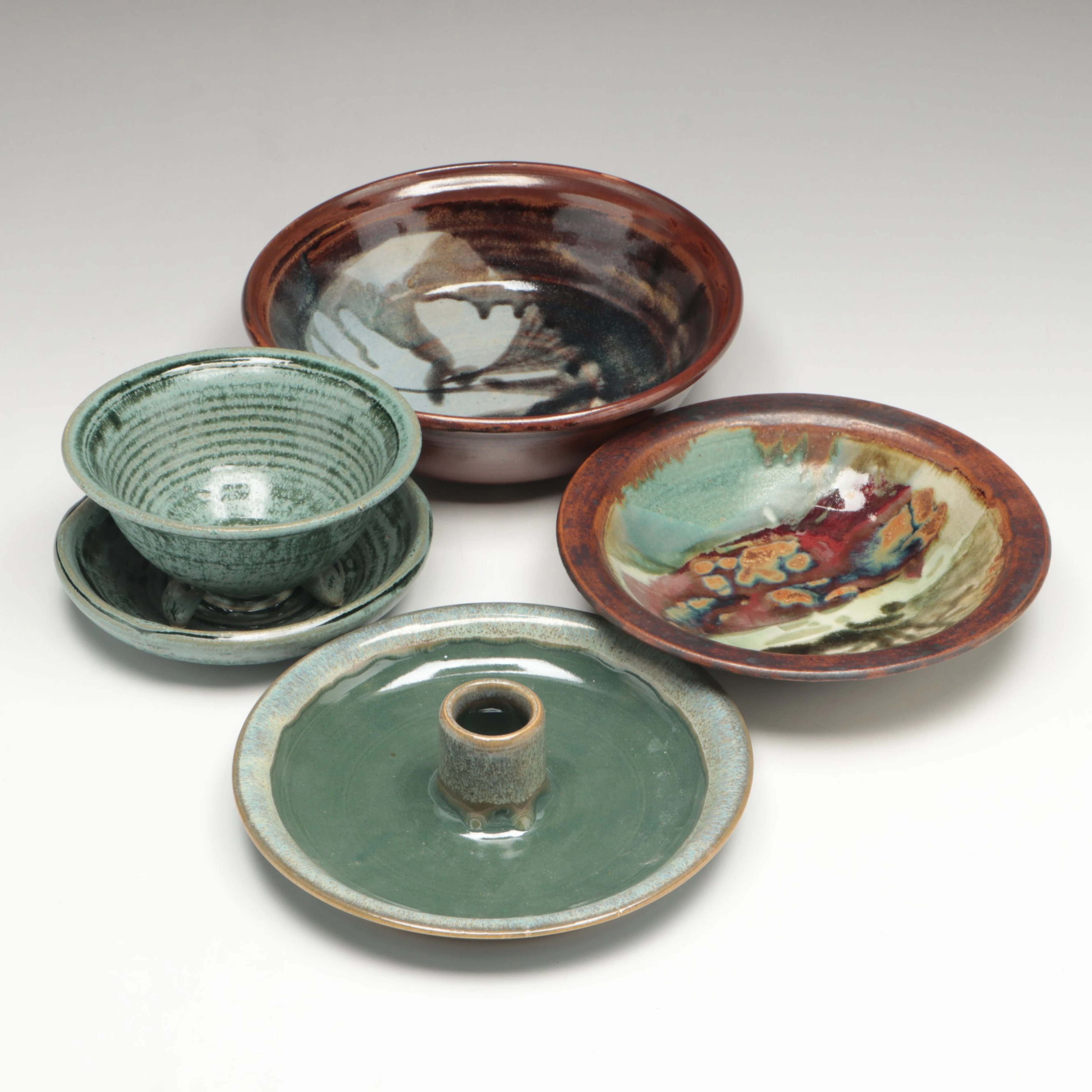Rustic Studio Pottery Candlestick with Planter and Underplate and More Décor