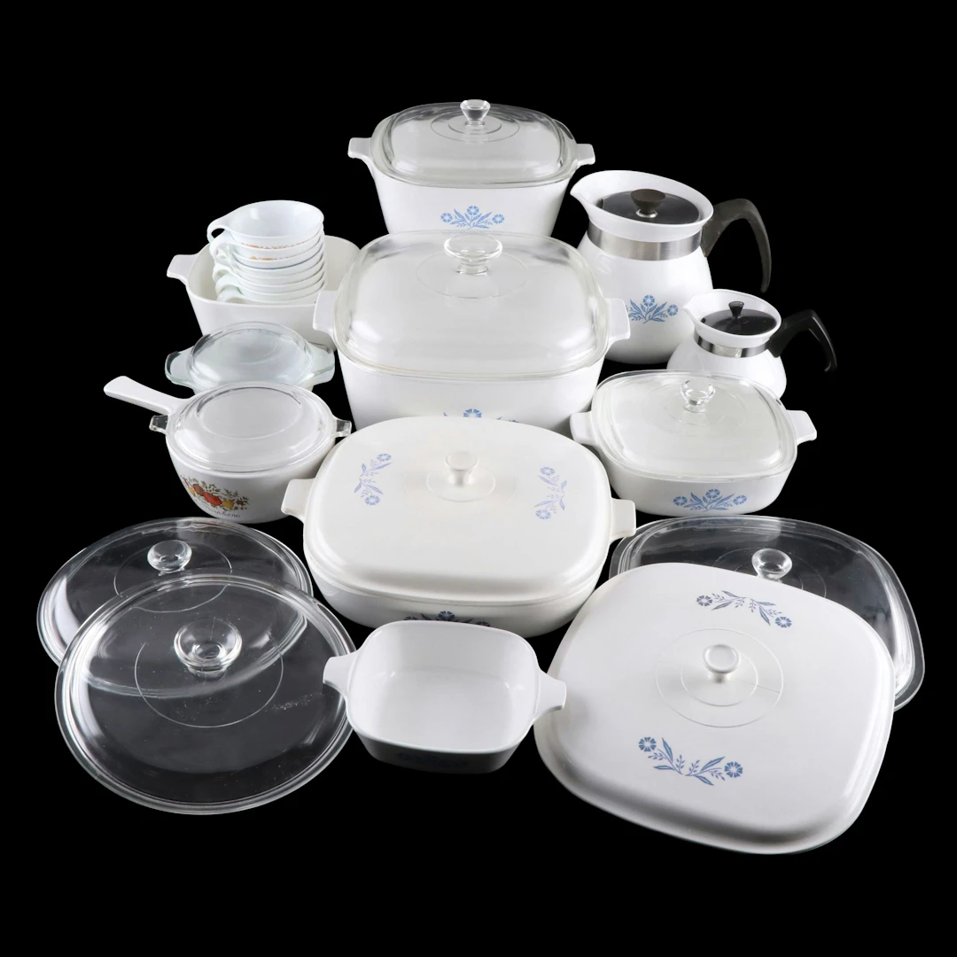 Corning Ware "Cornflower Blue," "Spice of Life" Coffee Pots, Casseroles