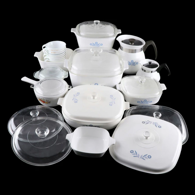Corning Ware "Cornflower Blue," "Spice of Life" Coffee Pots, Casseroles