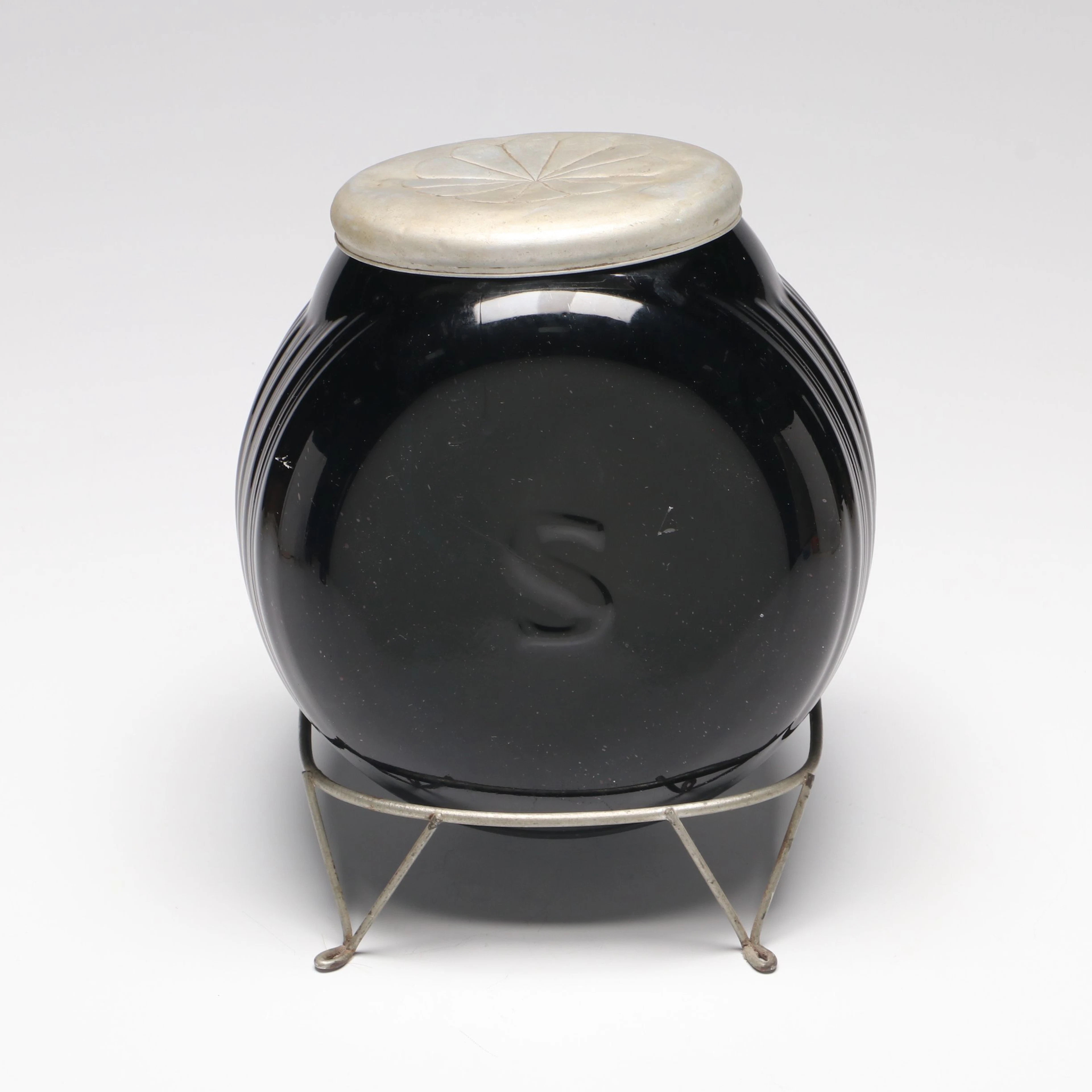 Black Glass Cookie Jar with Tin Lid