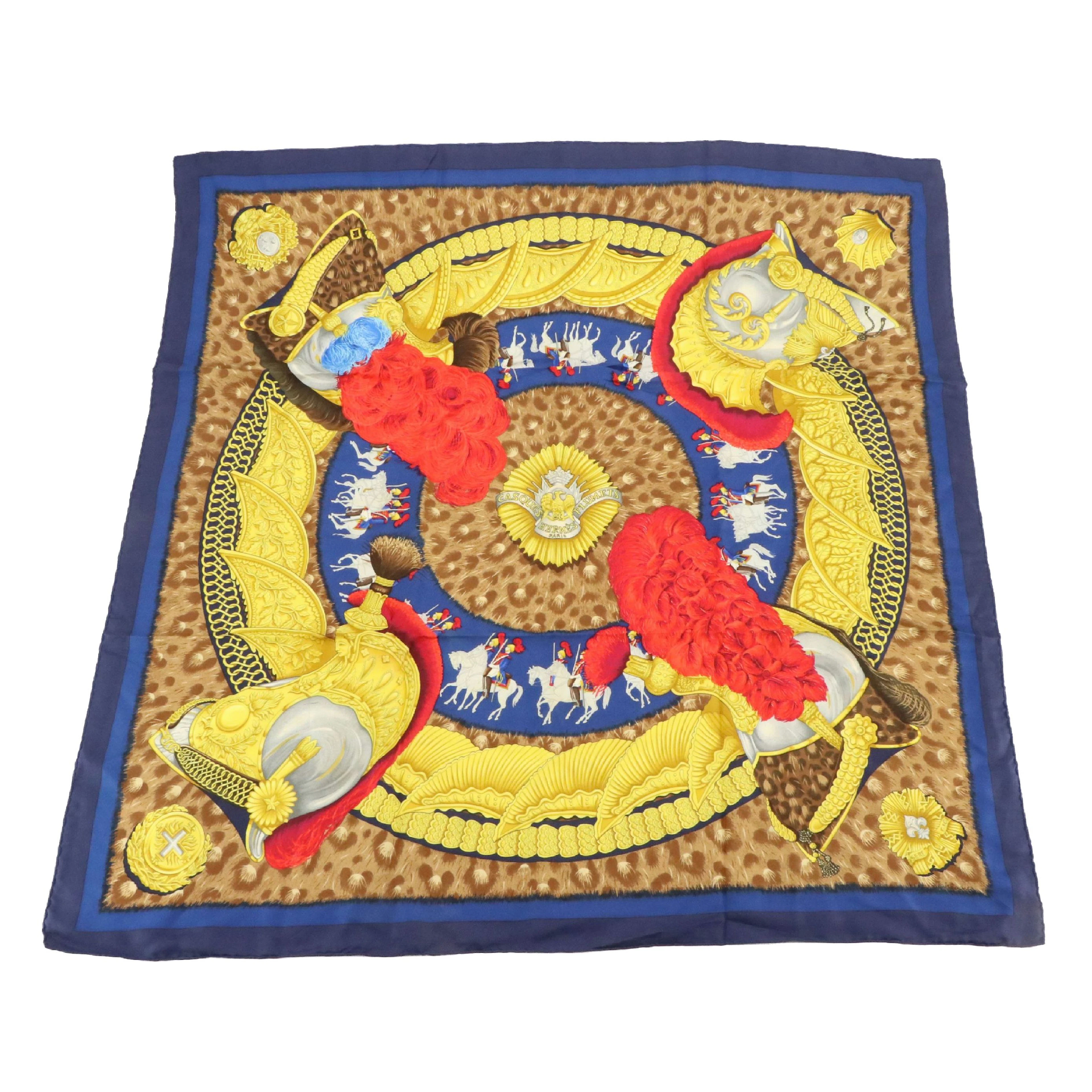 Hermès "Casques Plumets" Silk Twill Scarf 90