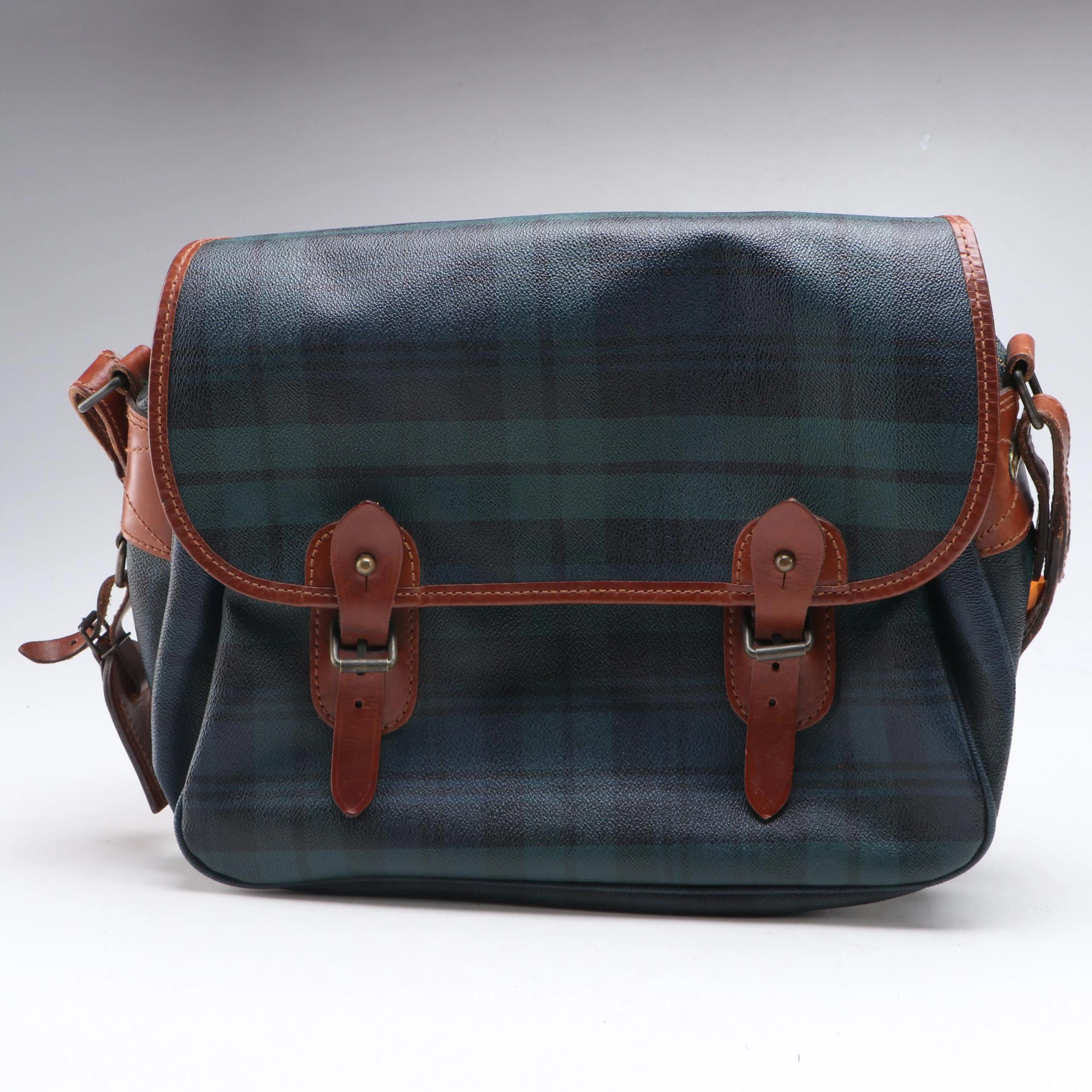 Polo Ralph Lauren Black Watch Messenger Bag in Coated Canvas and Leather