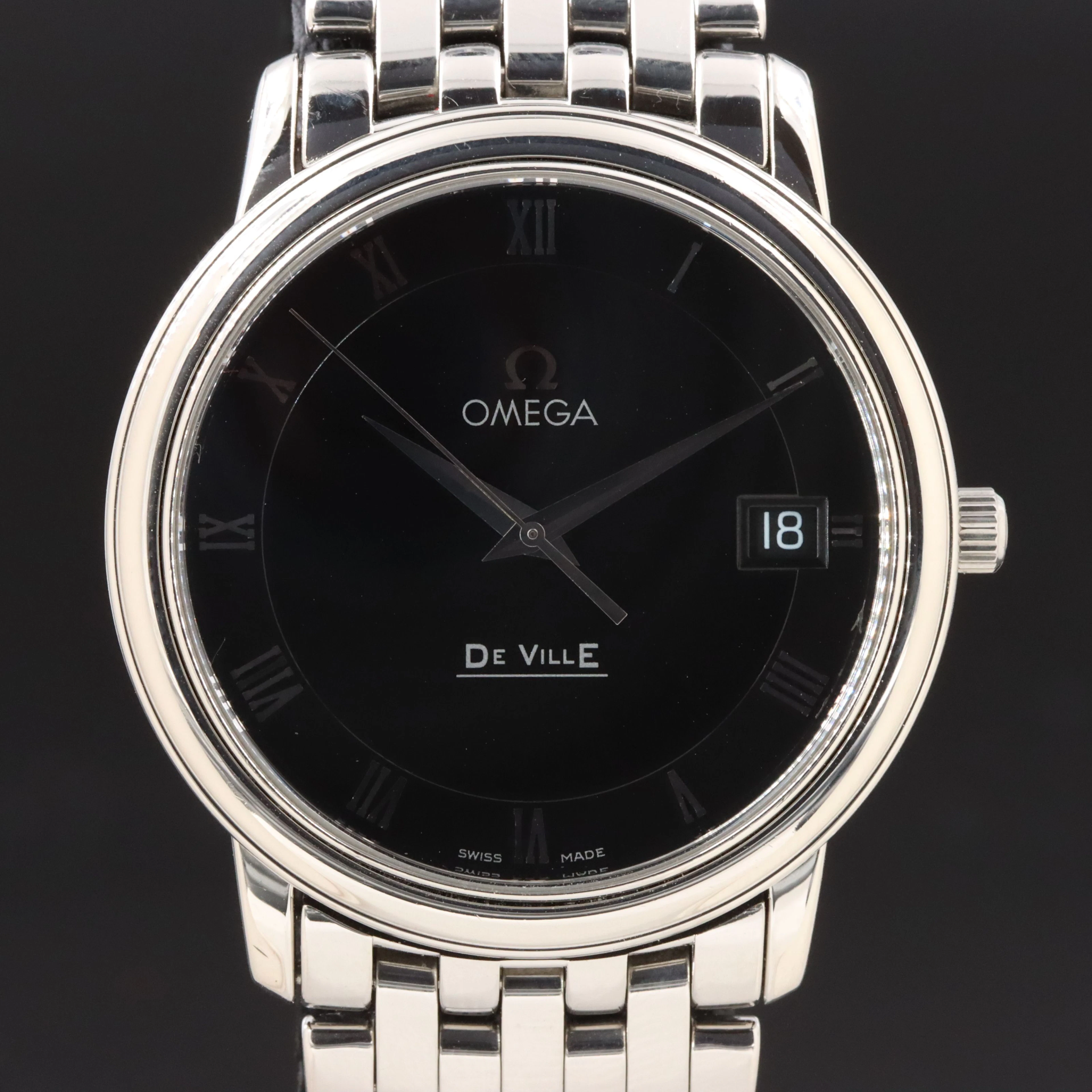 Omega Prestige De Ville Steel Black Quartz 35mm Quartz Watch