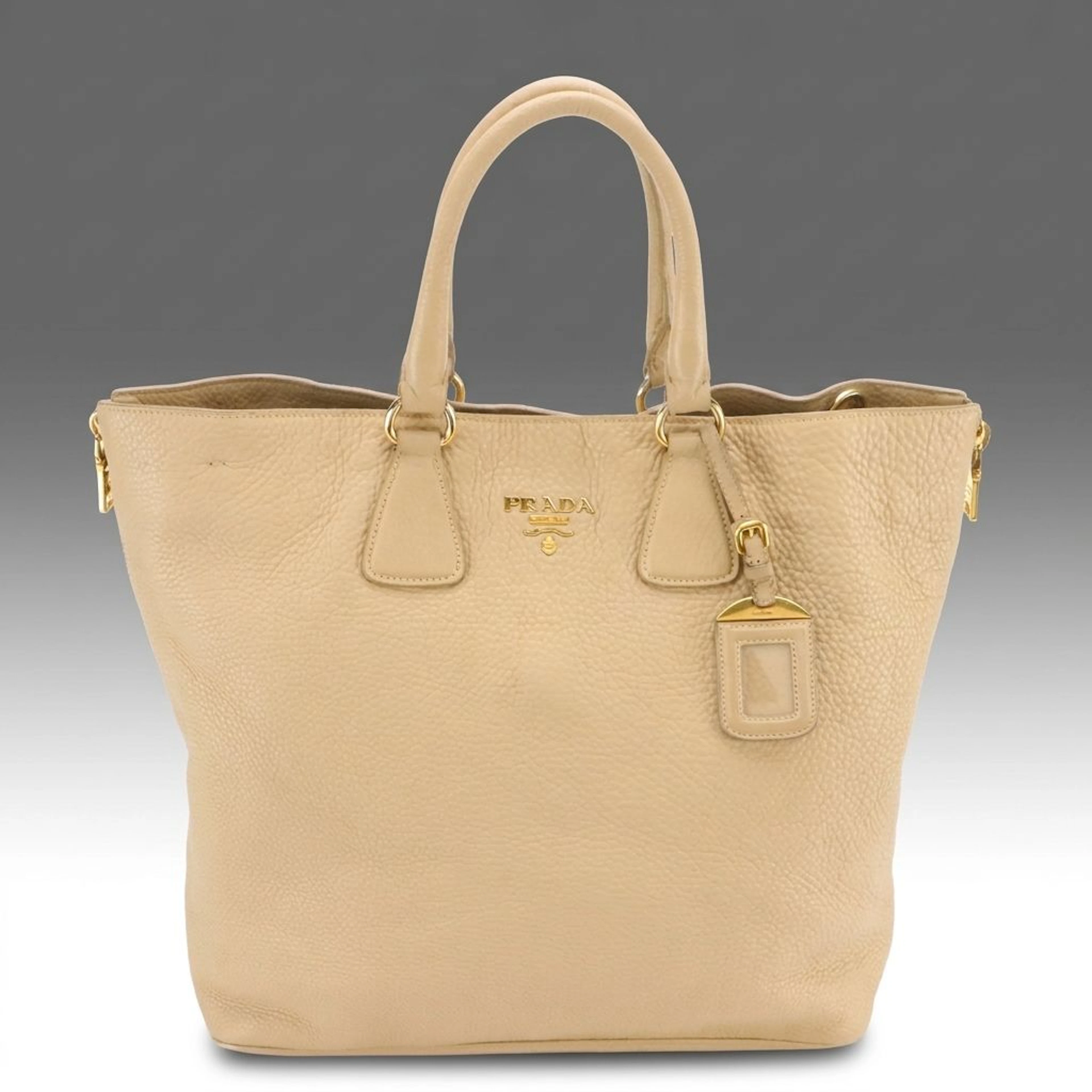 Prada Beige Vitello Daino Leather Large Side Zip Phenix Two-Way Tote Bag