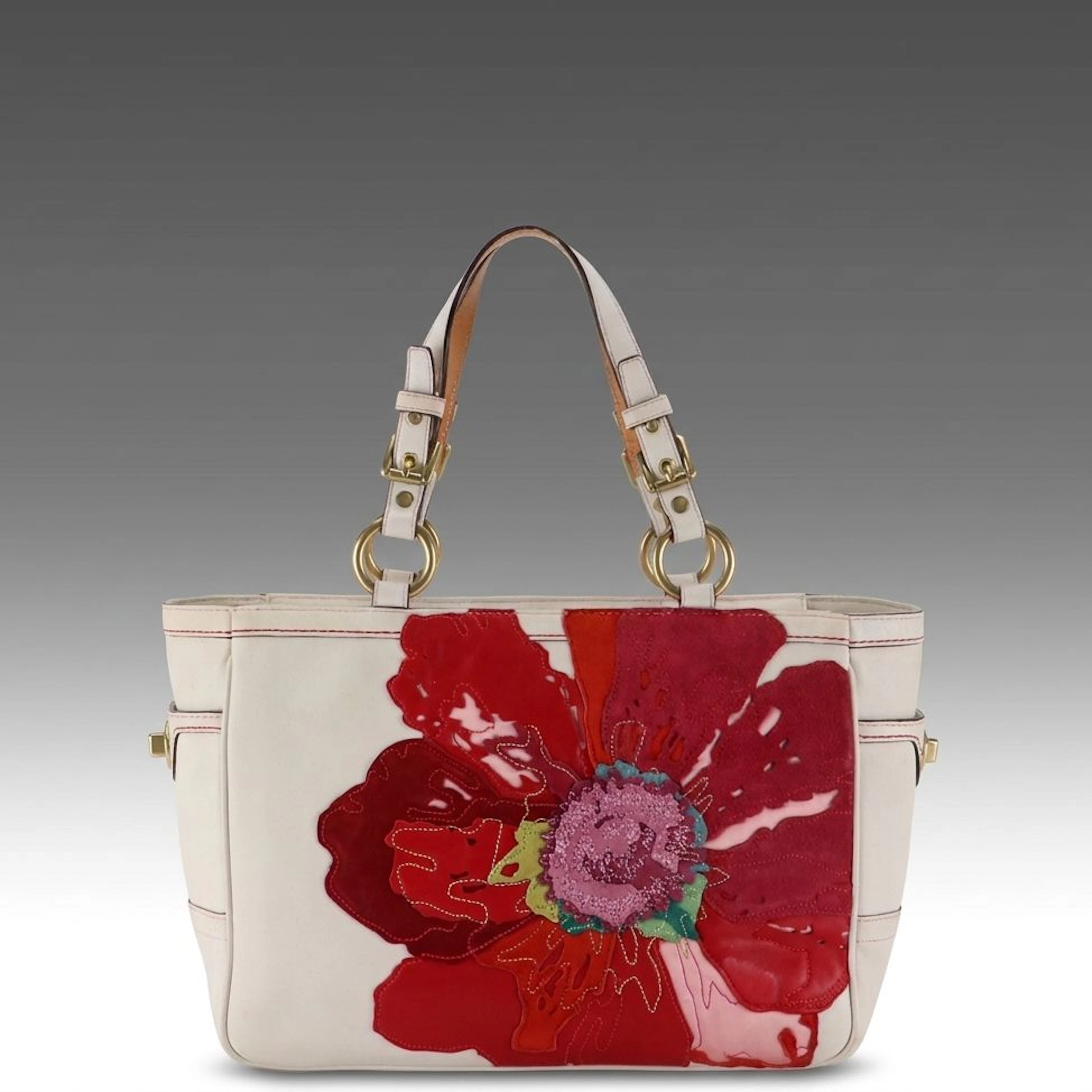 Coach Poppy for Peace 9244 Gallery Tote Bag in White Leather