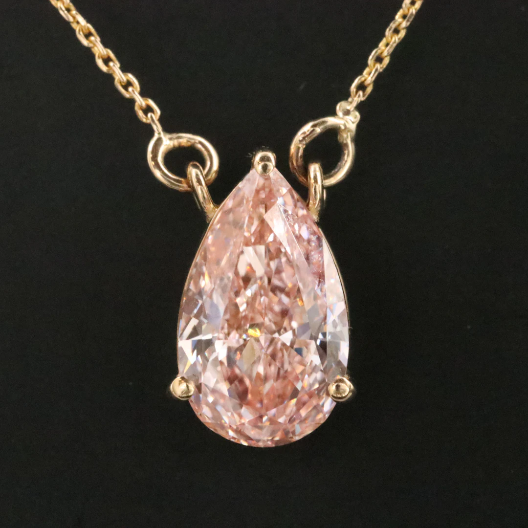 14K 2.02 CT Lab Grown Fancy Vivid Pink Diamond Necklace with IGI Report