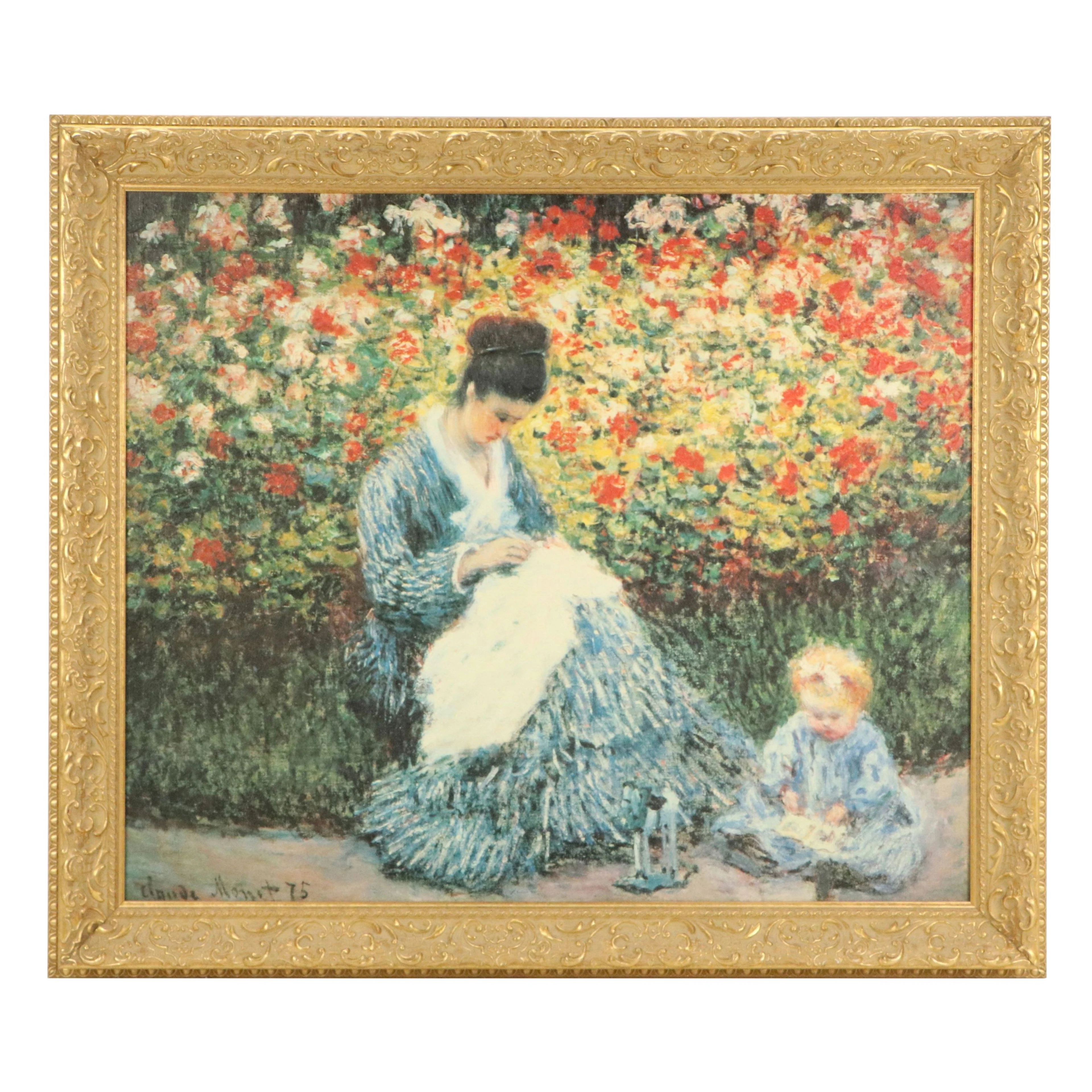 Embellished Giclée After Claude Monet "Camille Monet and a Child," 21st Century