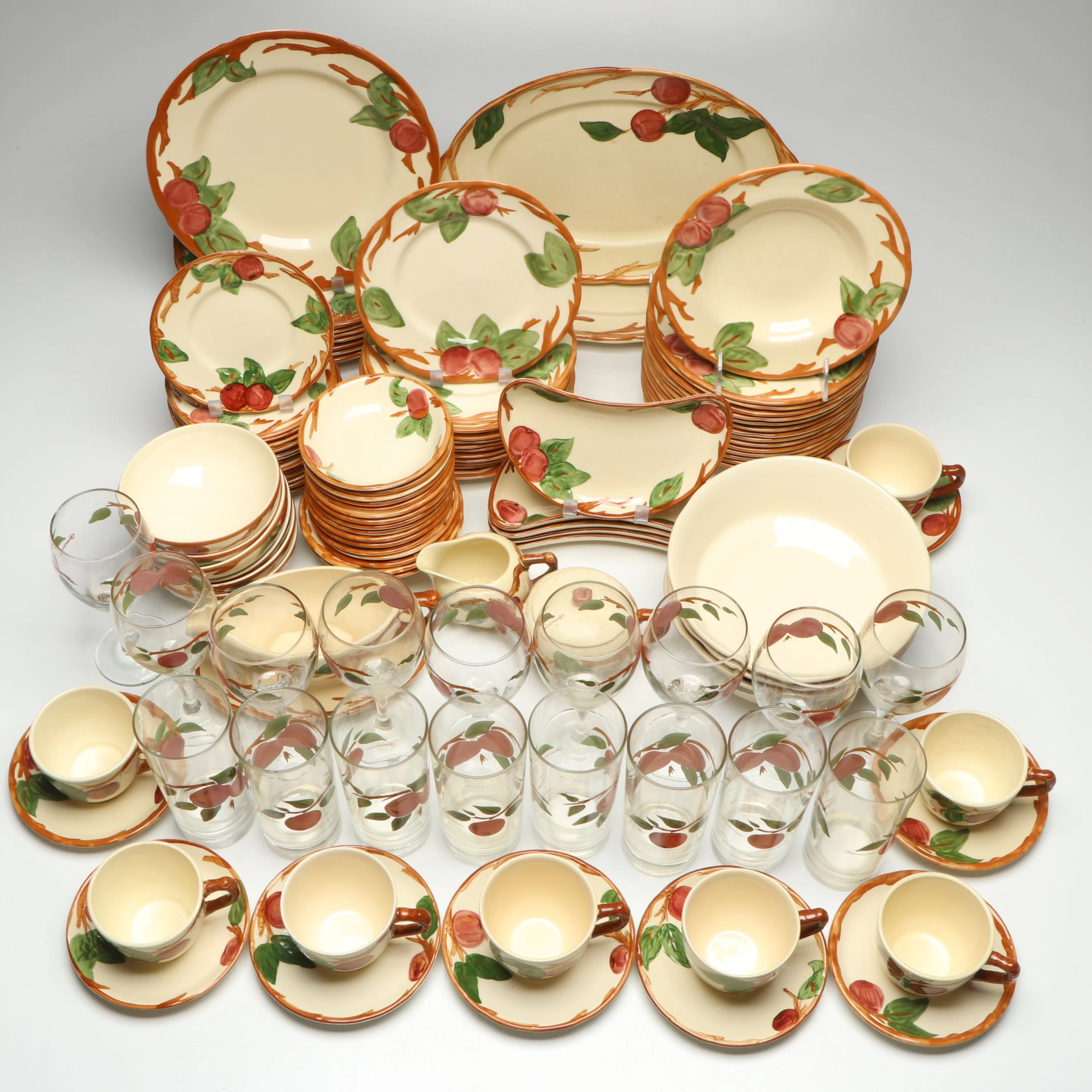 Franciscan "Apple" Dinnerware and Serving Pieces with Glass Drinkware
