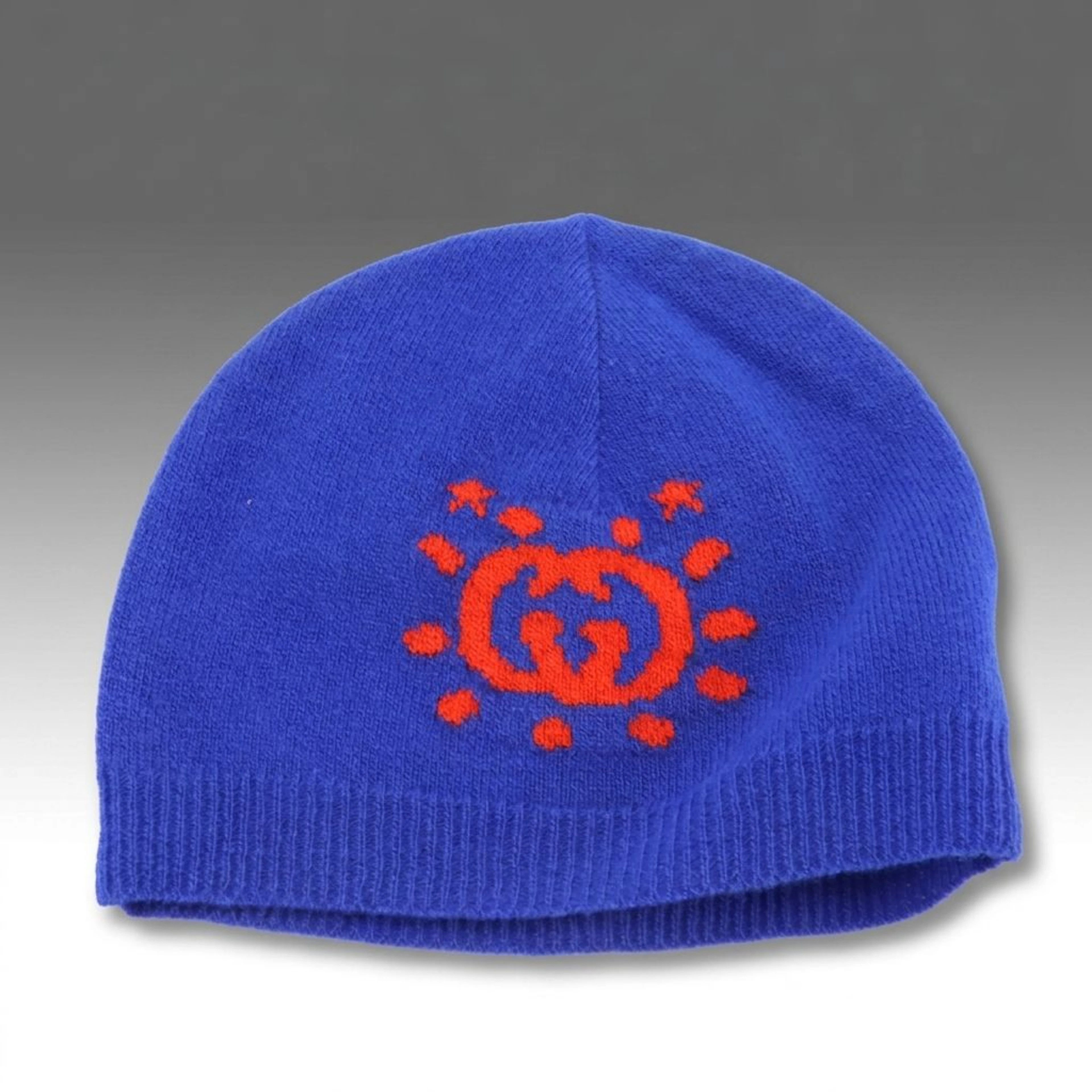 Baby Gucci GG/UFO Beanie Hat in Blue and Orange Wool, With Tags