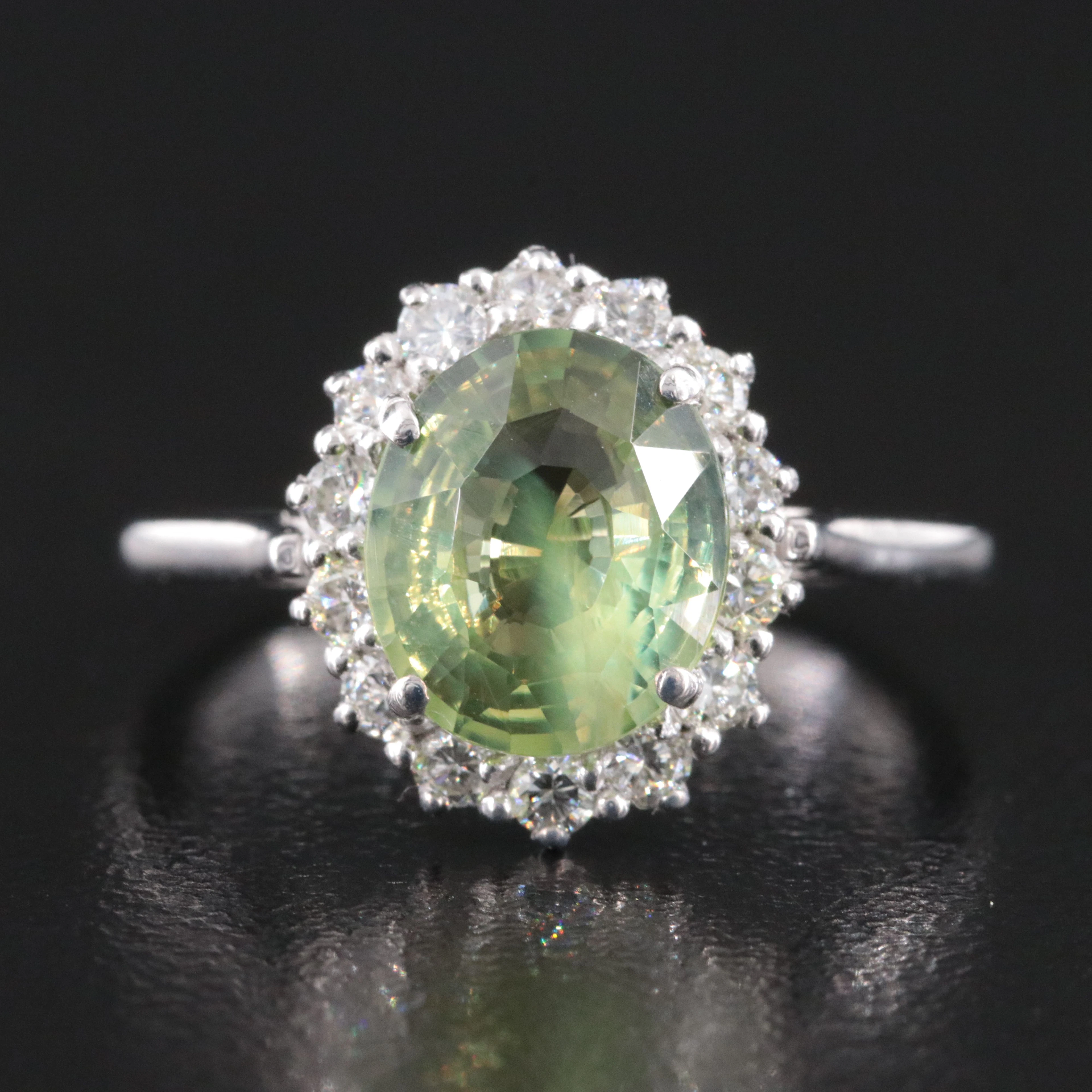 Platinum 2.22 CT Alexandrite and Diamond Ring with GIA Report
