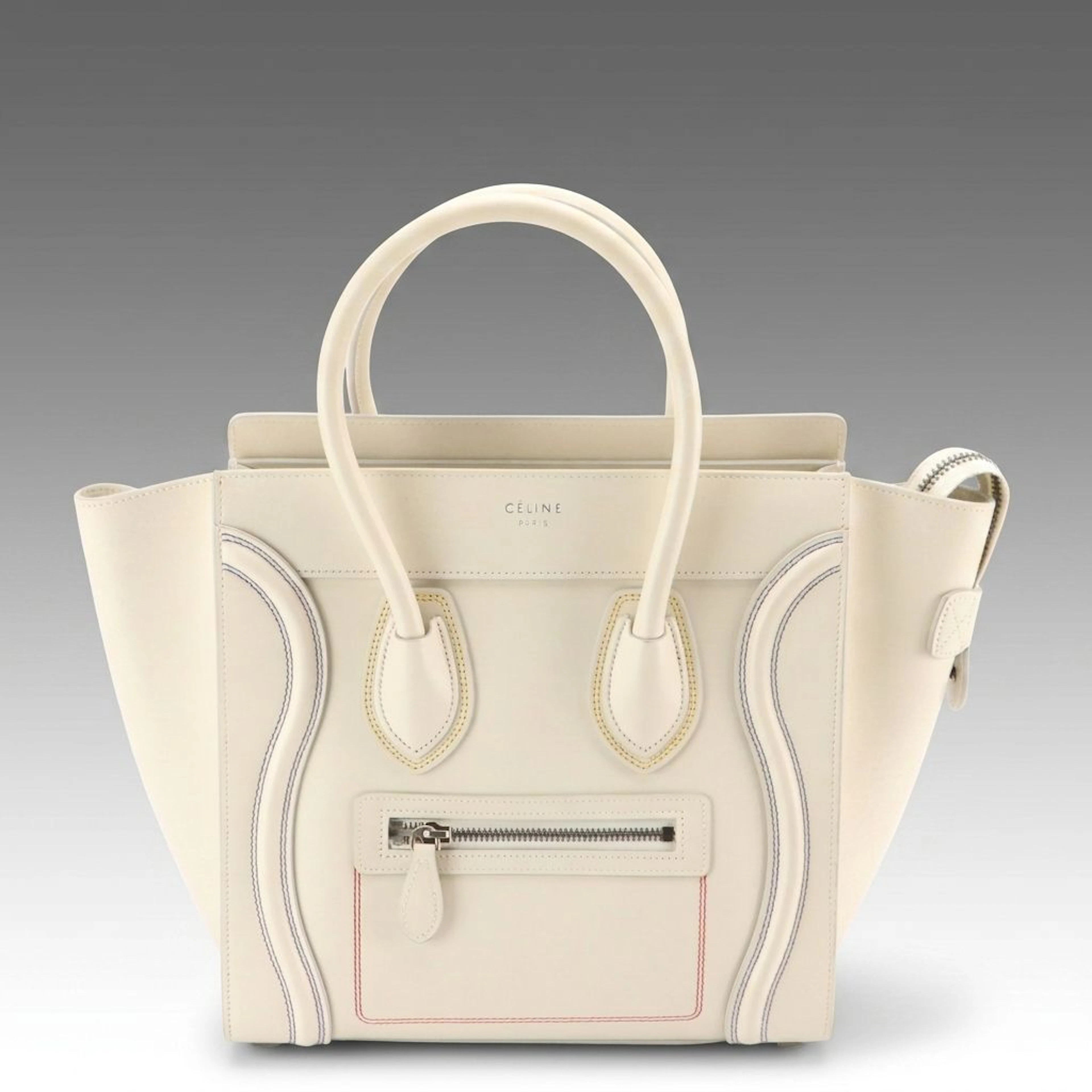 Céline Leather Micro Luggage Tote Bag with Multicolor Contrast Stitching