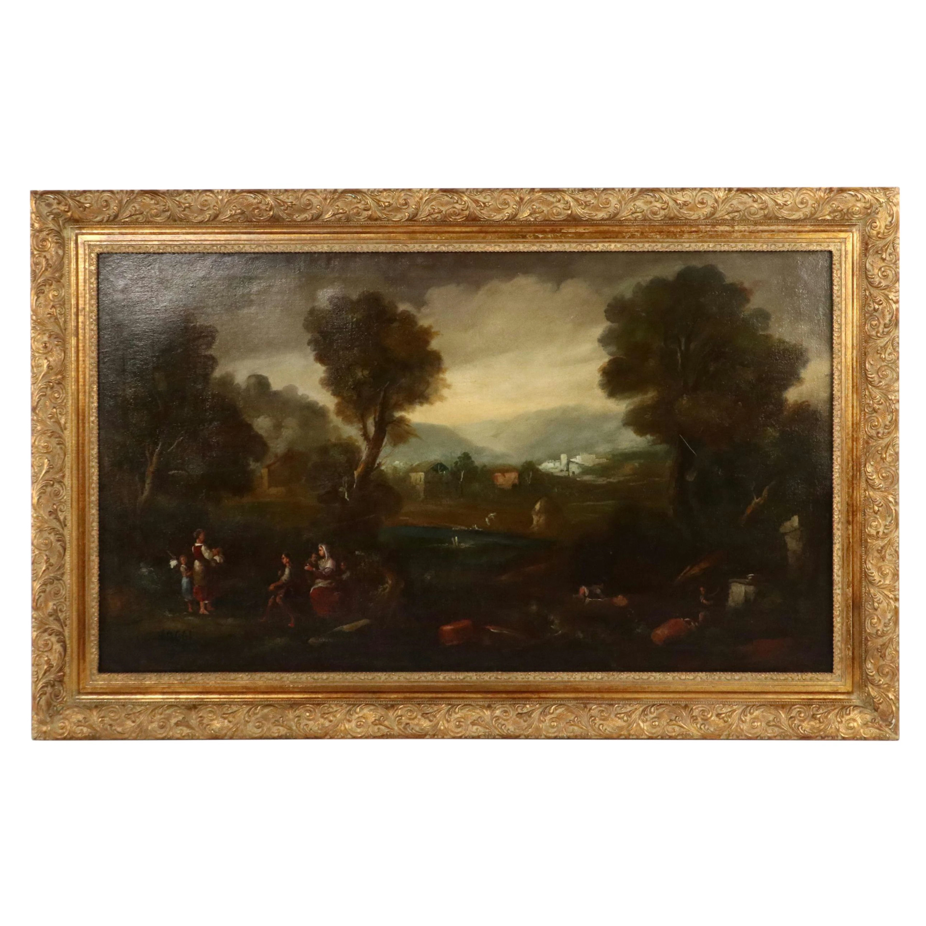 European Romanticism Inspired Landscape Oil Painting, Mid to Late 20th Century