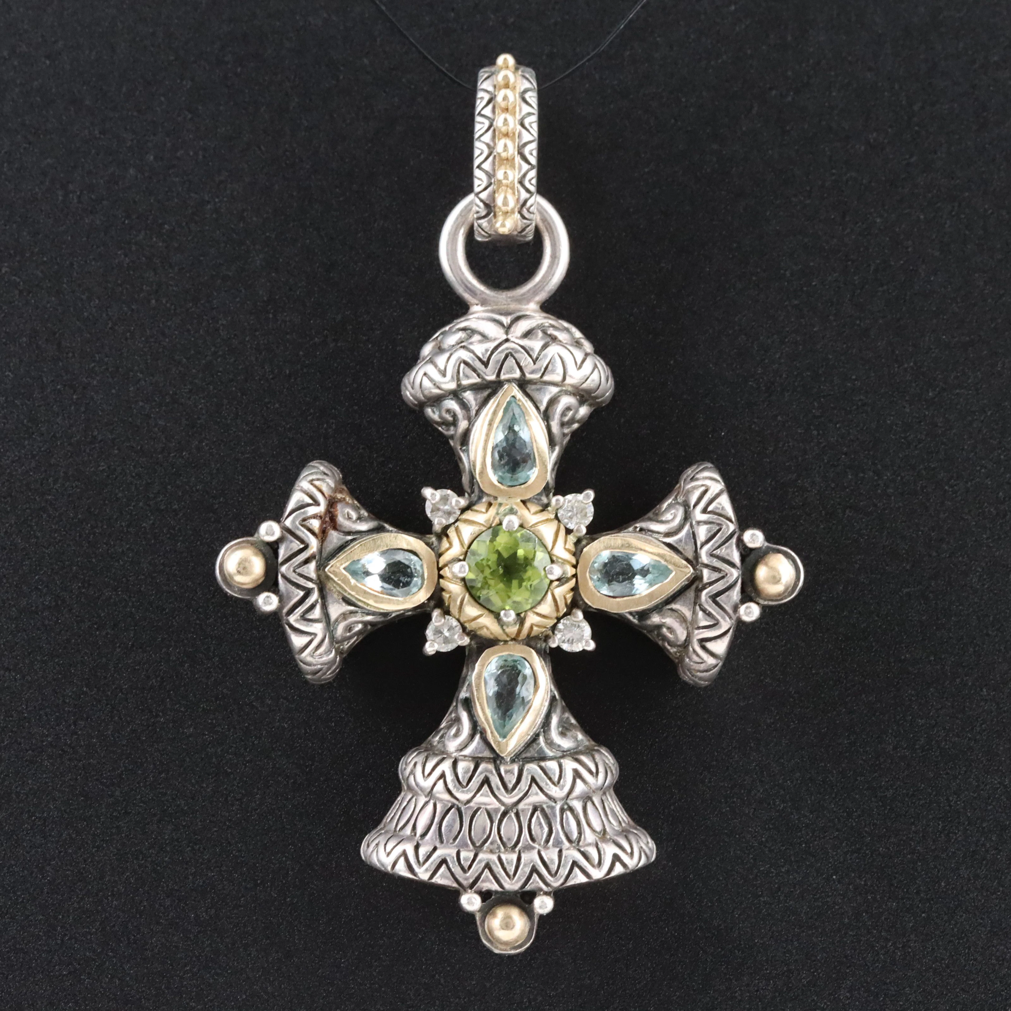 Barbara Bixby Sterling Peridot, Blue Topaz, and Diamond Pendant with
