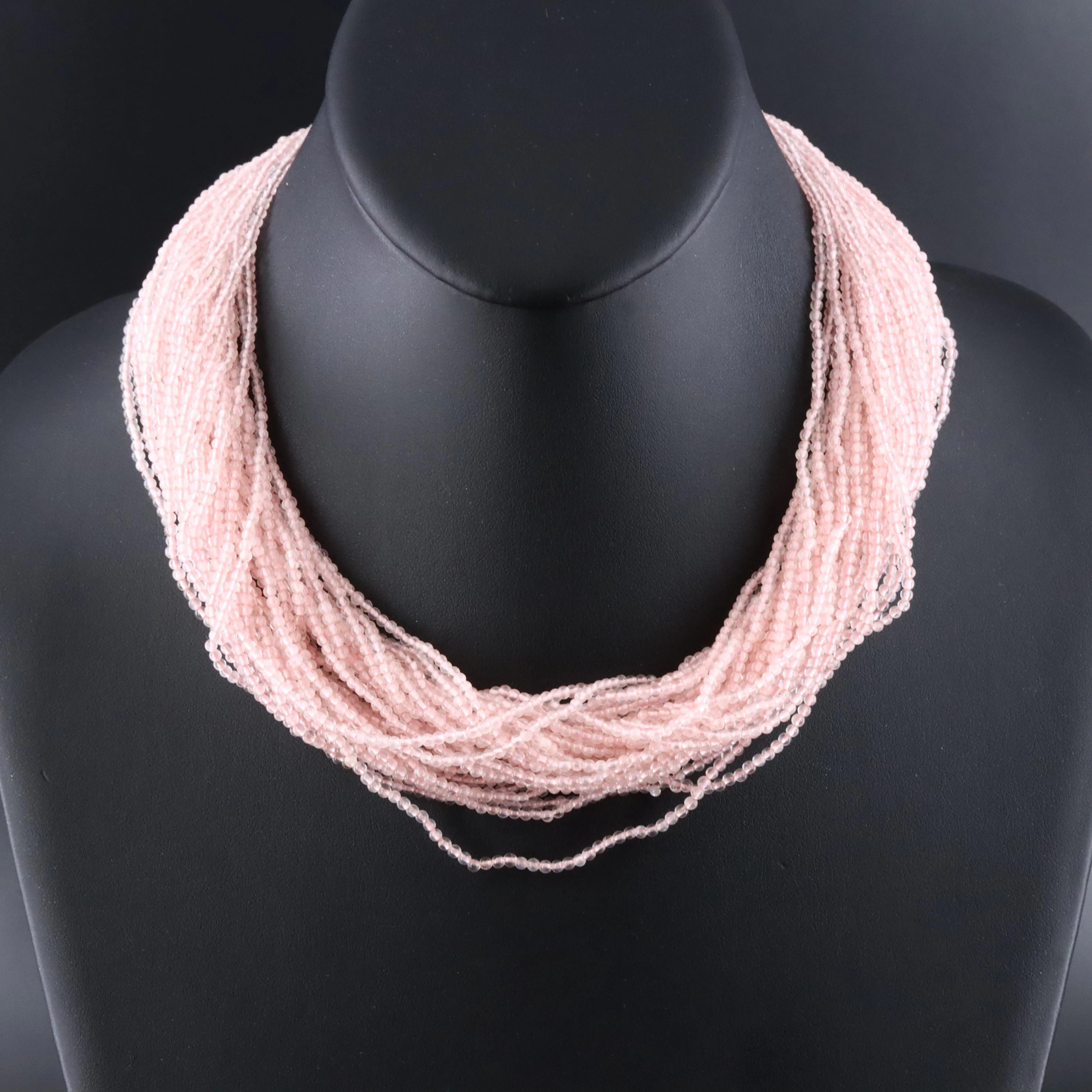 Stephen Dweck Sterling Thirty-Six Strand Rose Quartz Necklace