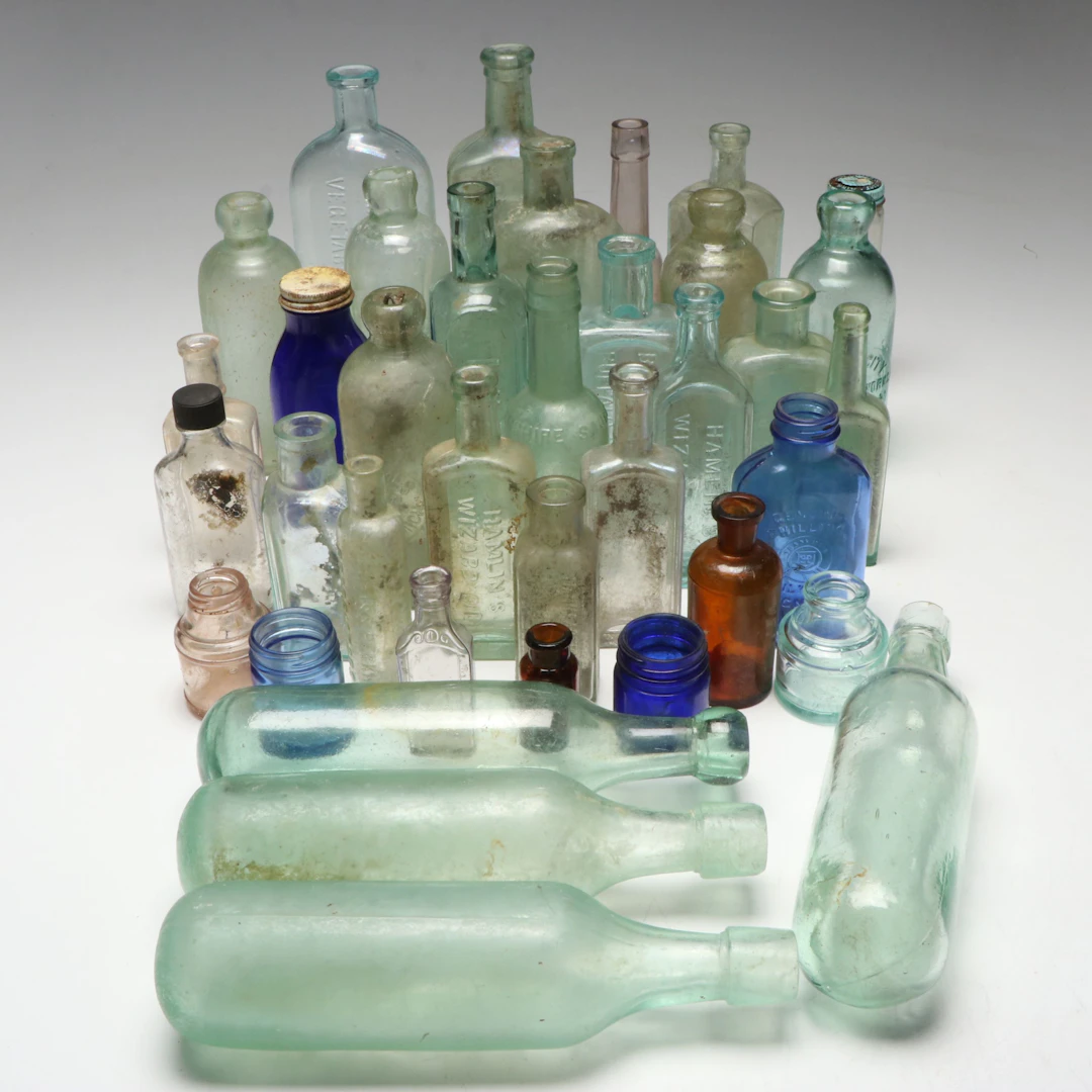 Patent Medicine, Cobalt Glass and Other Glass Bottles, Antique