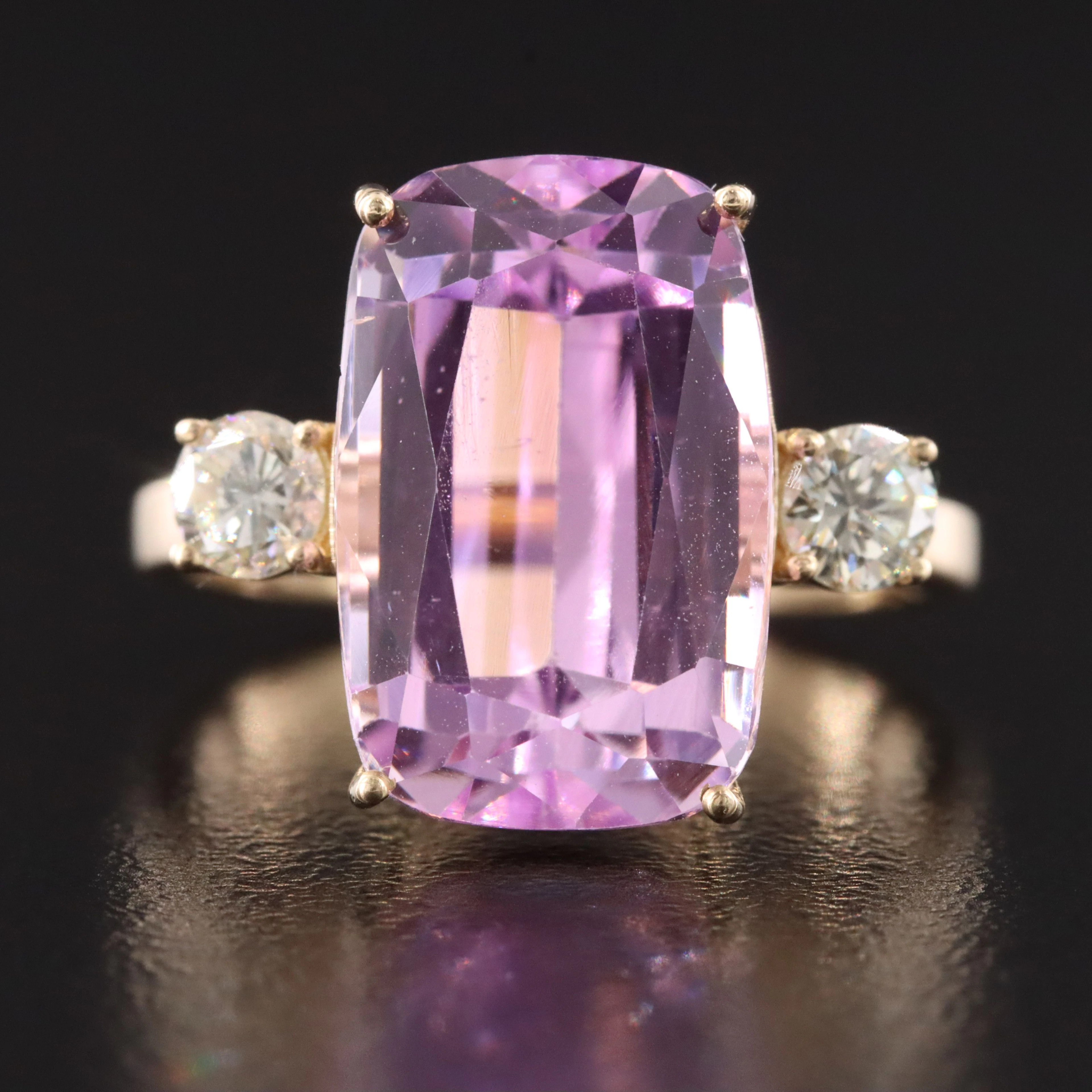 14K 10.04 CT Kunzite and Diamond Ring