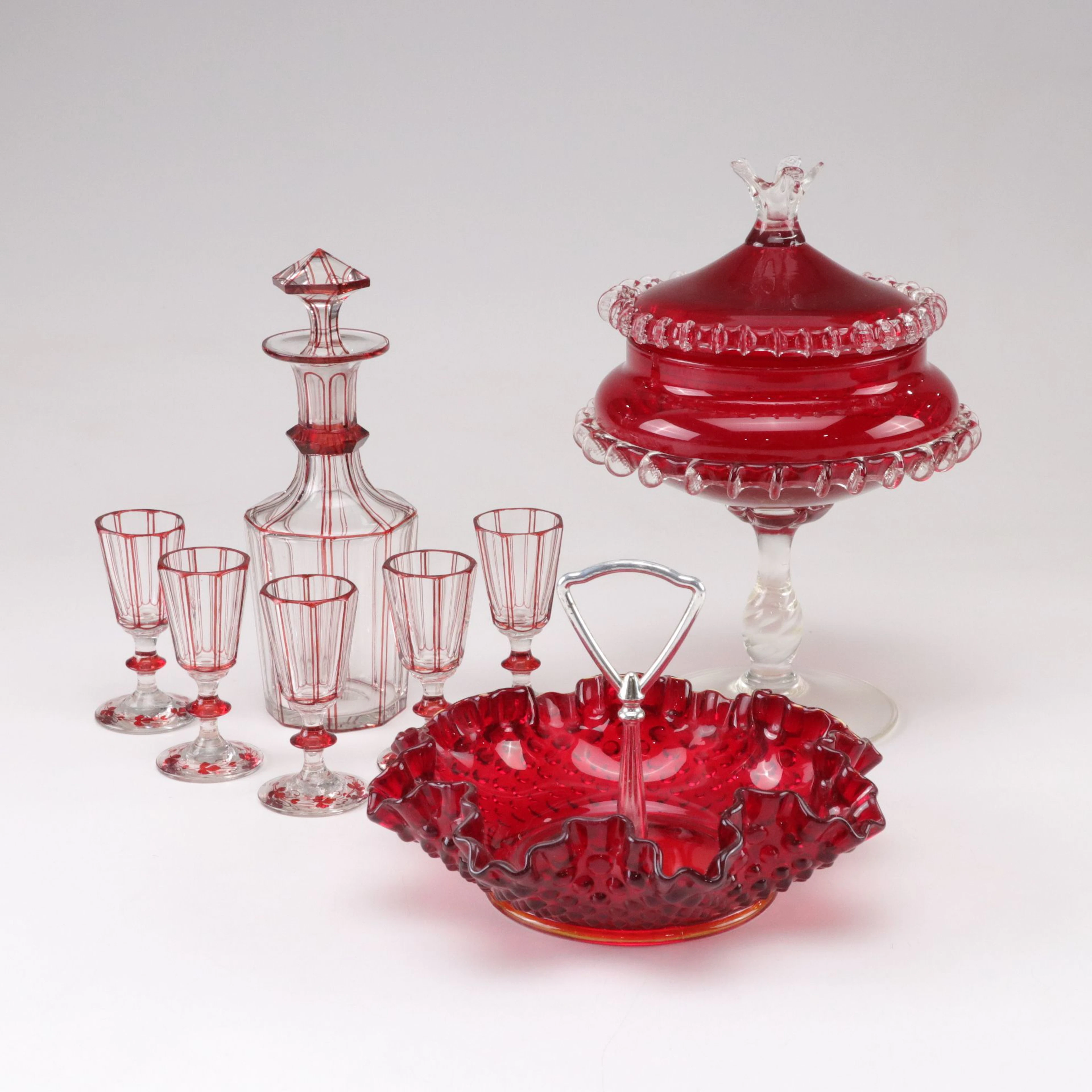 Ruby Red and Clear Art Glass Set