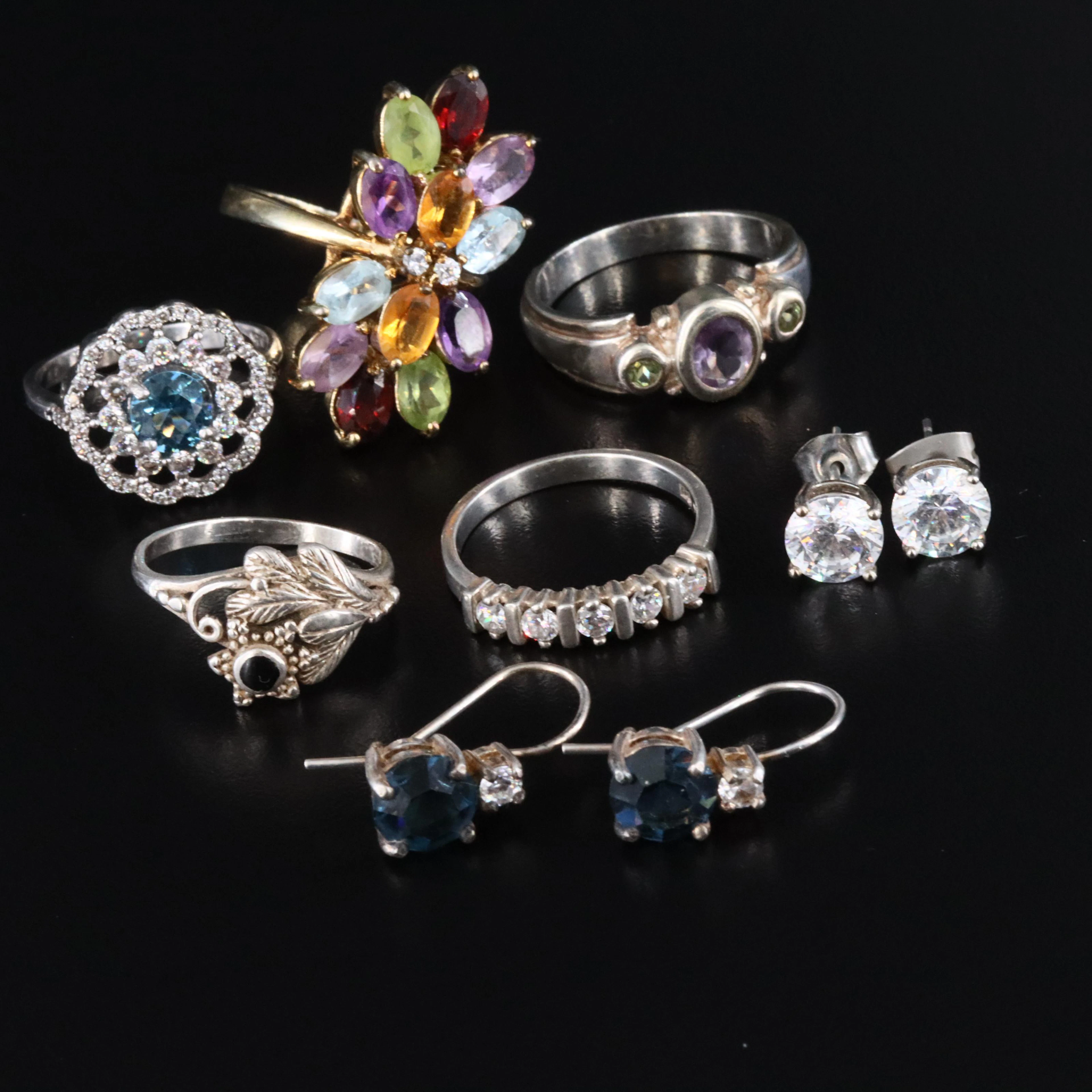 Sterling, Amethyst and Feather Motif Featured in Ring and Earring Collection
