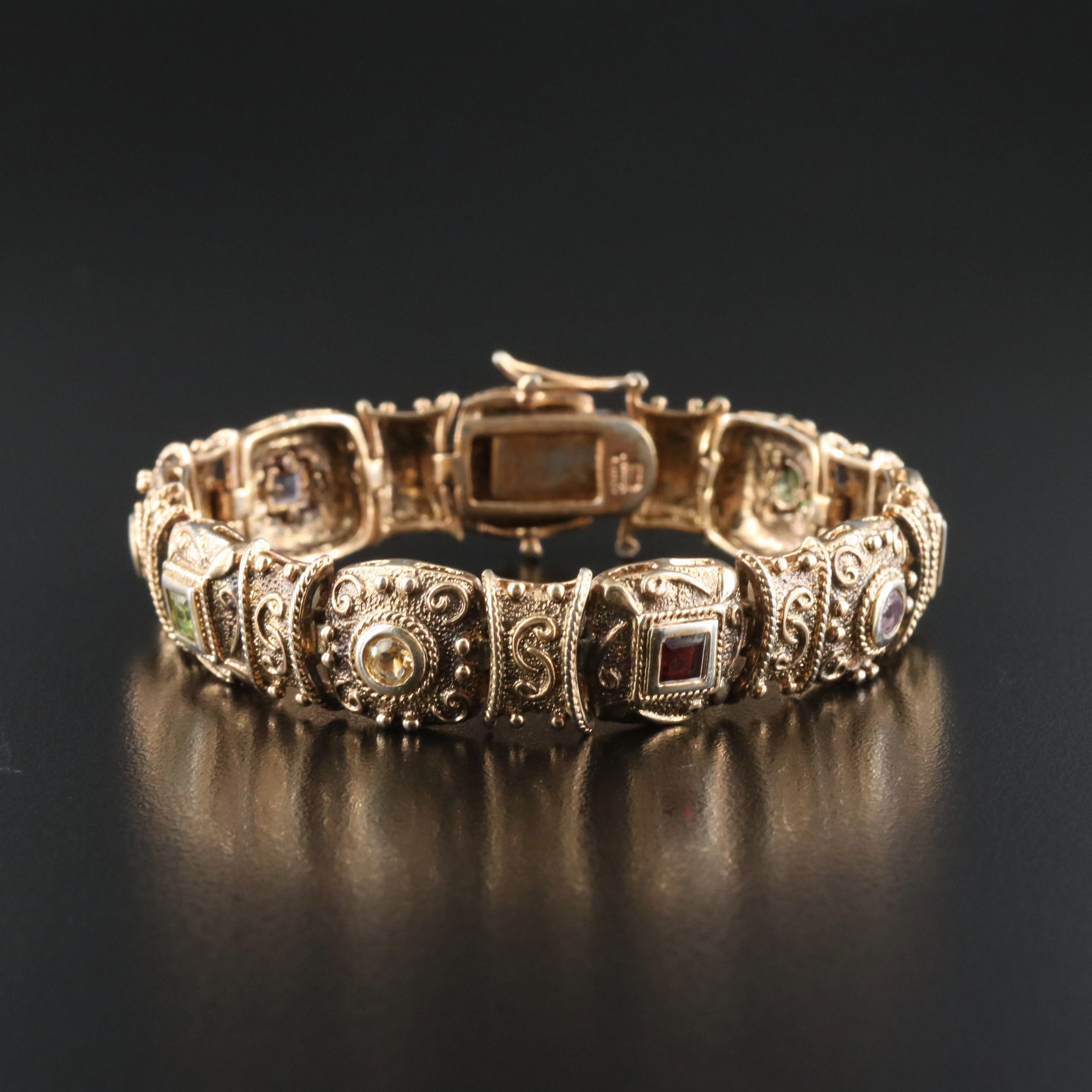 Sterling Peridot, Garnet and Amethyst Bracelet