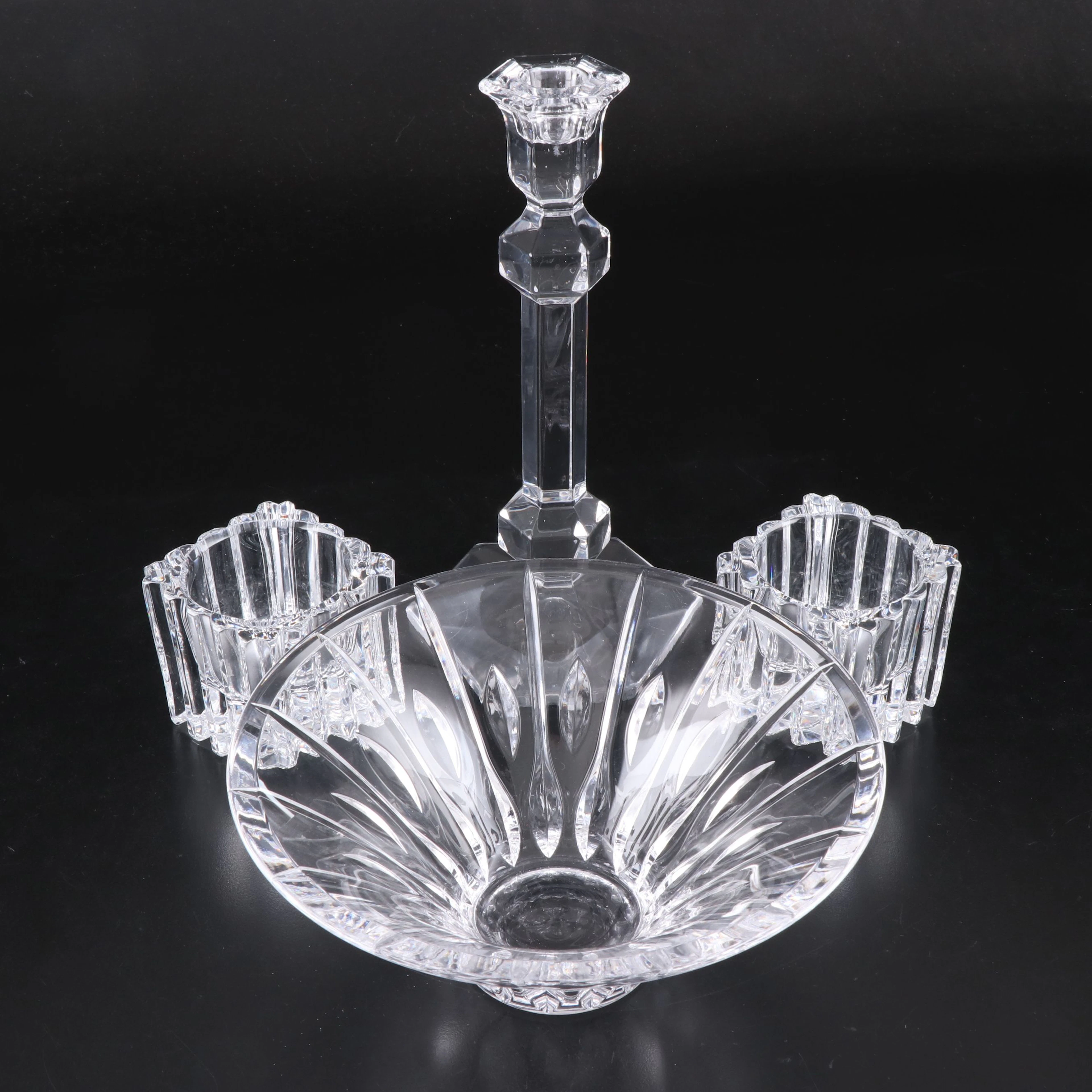 Waterford "Sheridan" Bowl with Val St. Lambert "Gardenia" Candlestick