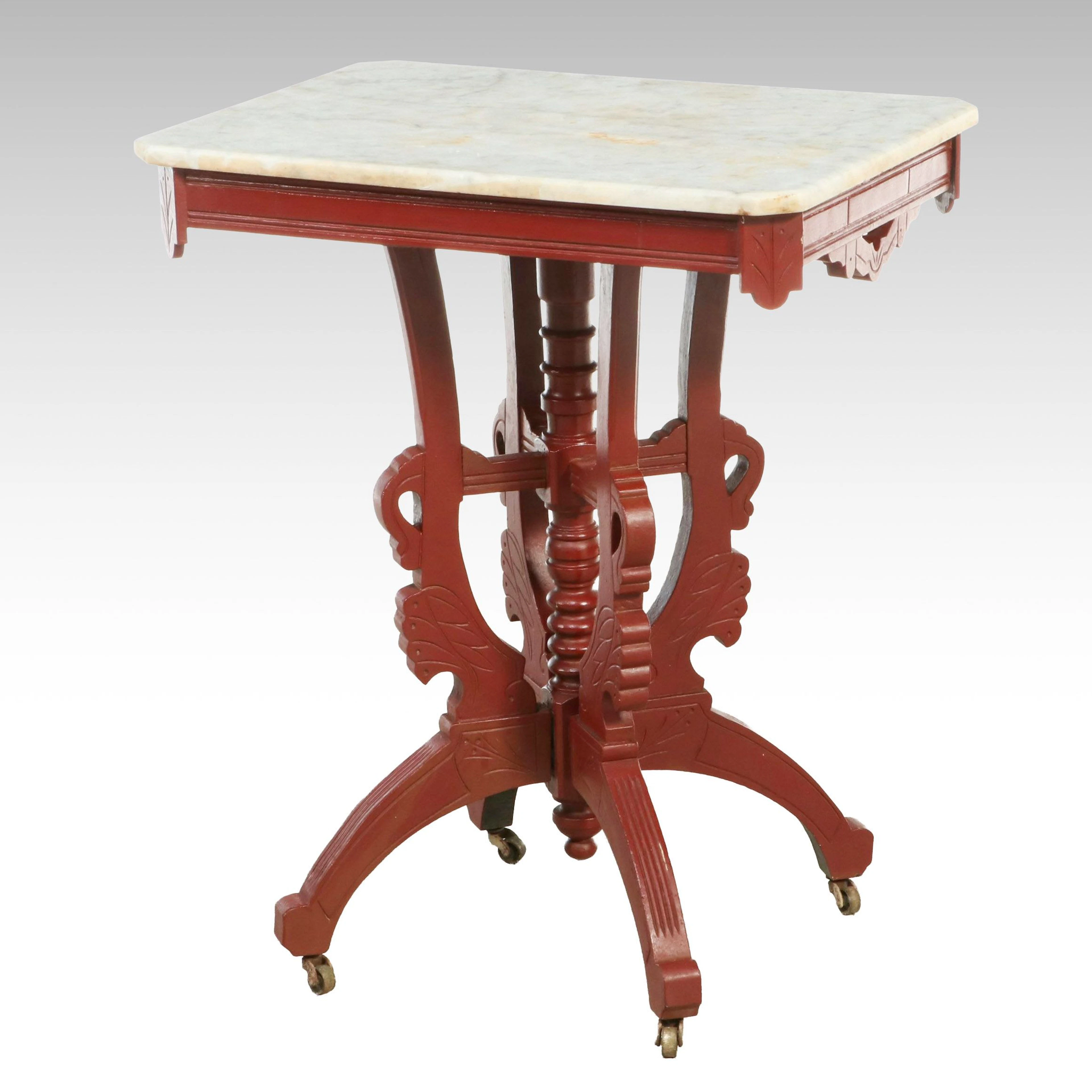Victorian Aesthetic Movement White Marble Top Parlor Table, Late 19th Century
