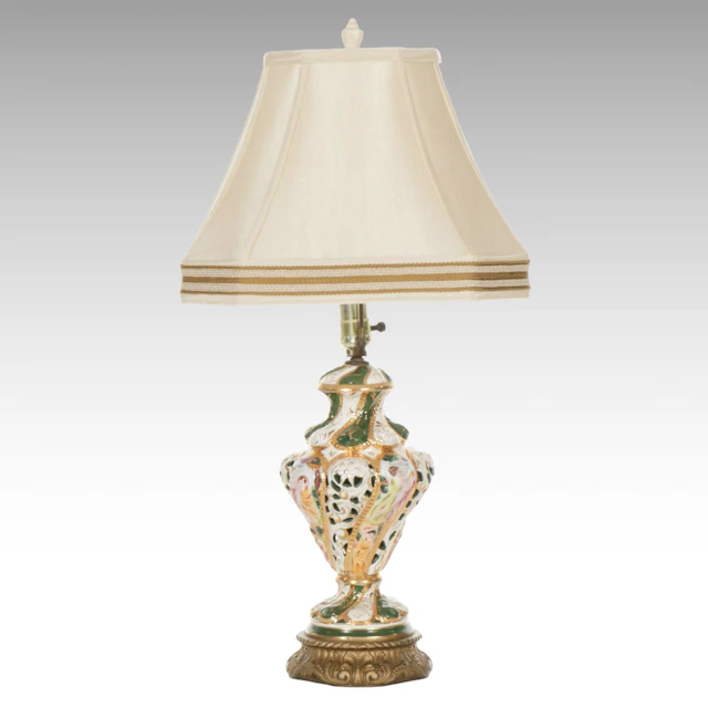 Italian Capodimonte Style Ceramic Table Lamp with Twill Custom Shade