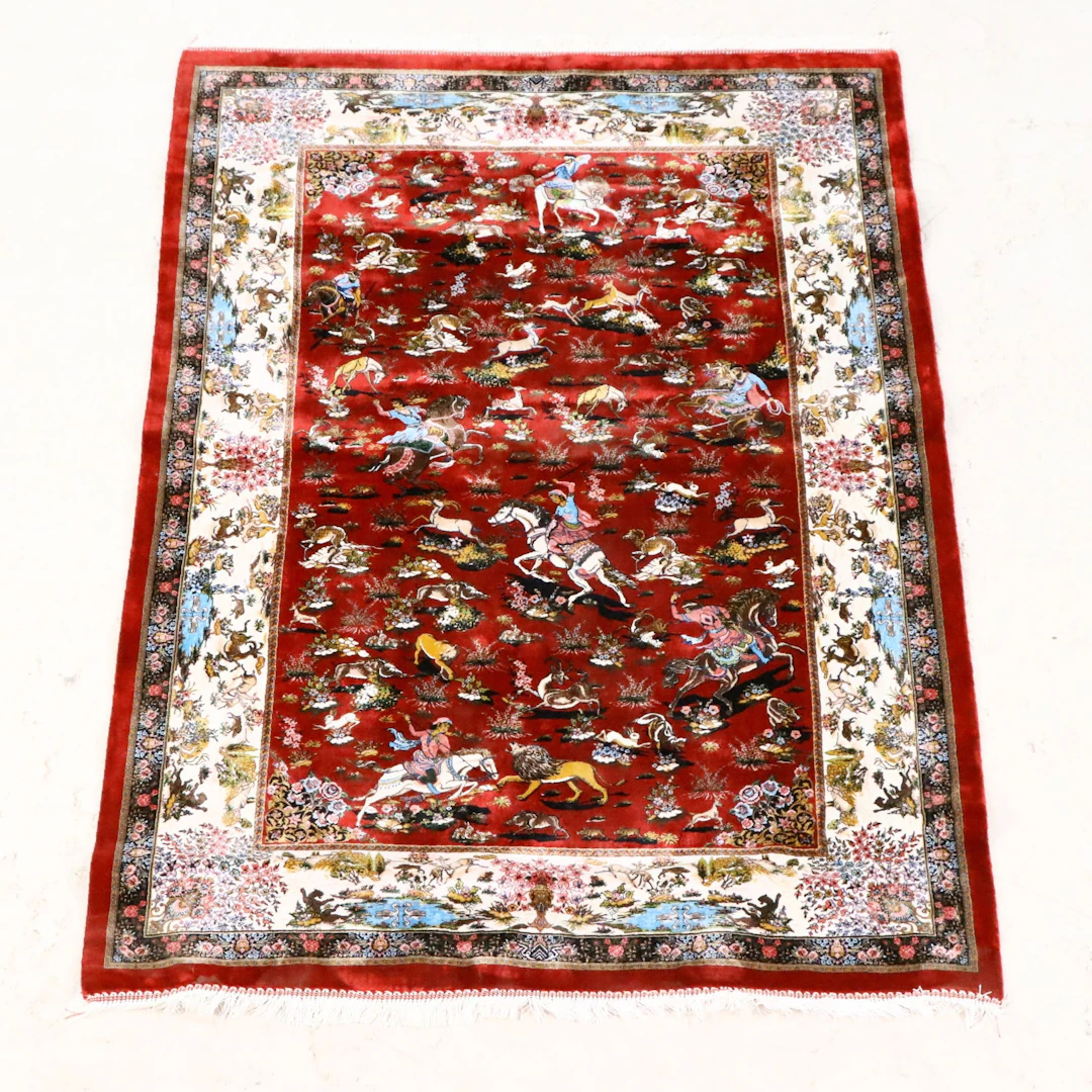 3'11 x 6'2 Machine Made Persian Qom Style Area Rug