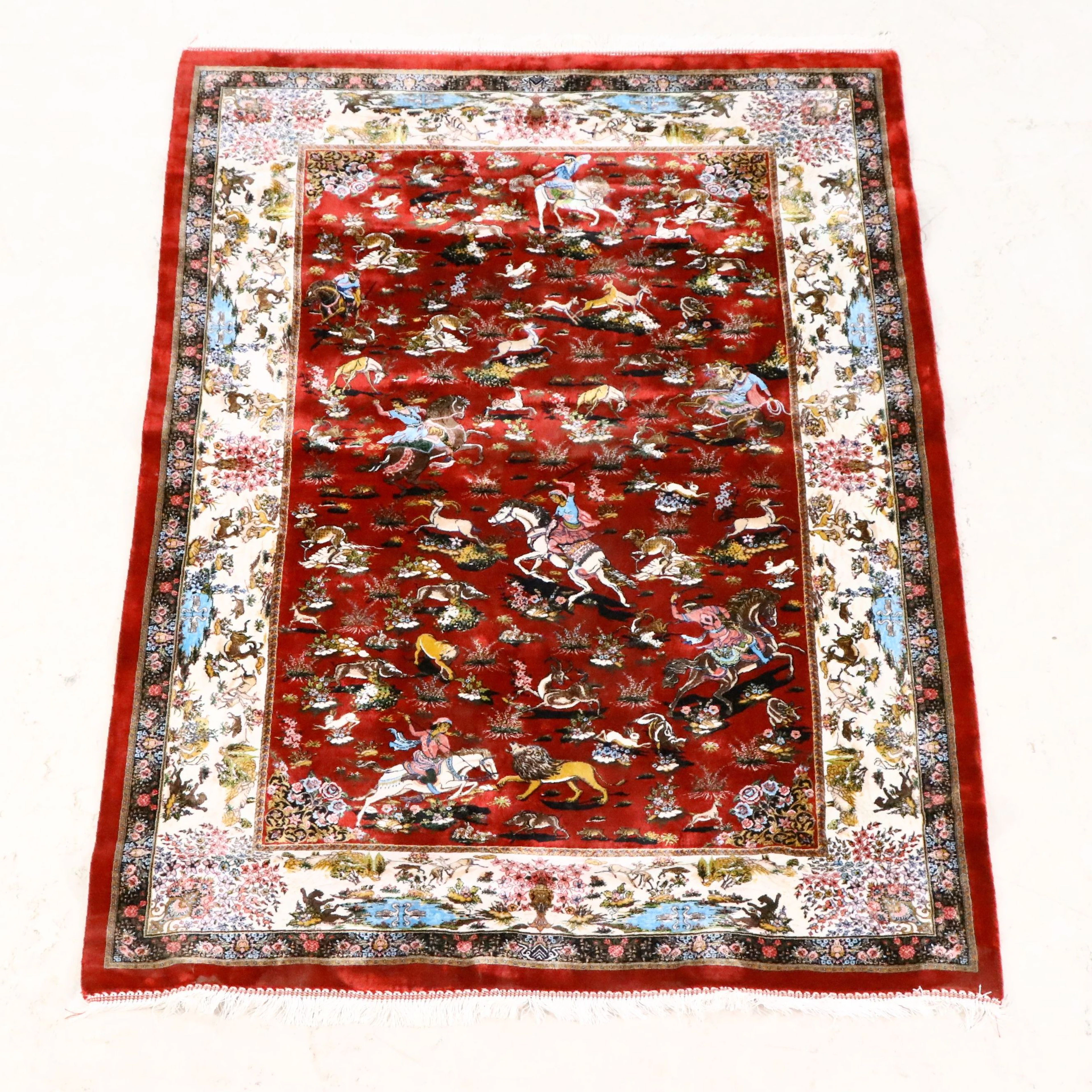 3'11 x 6'2 Machine Made Persian Qom Style Area Rug