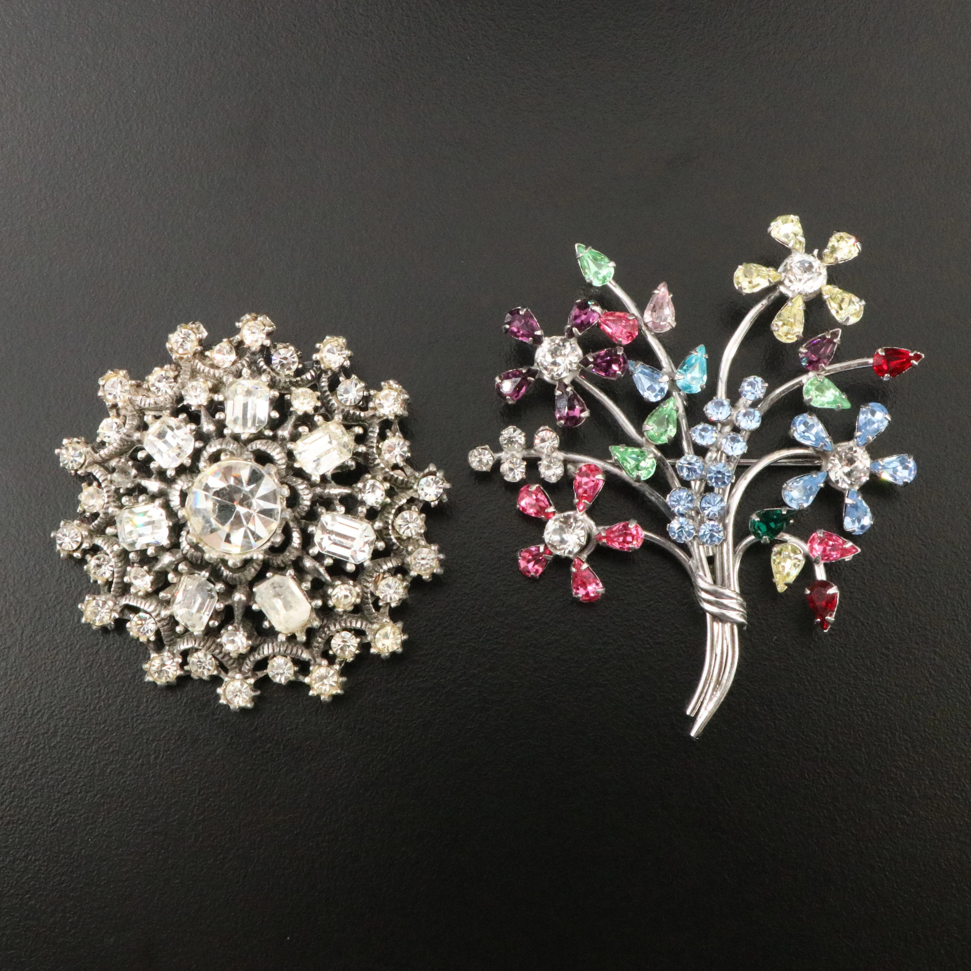 Carl Art Sterling Bouquet and Coro Rhinestone Brooches
