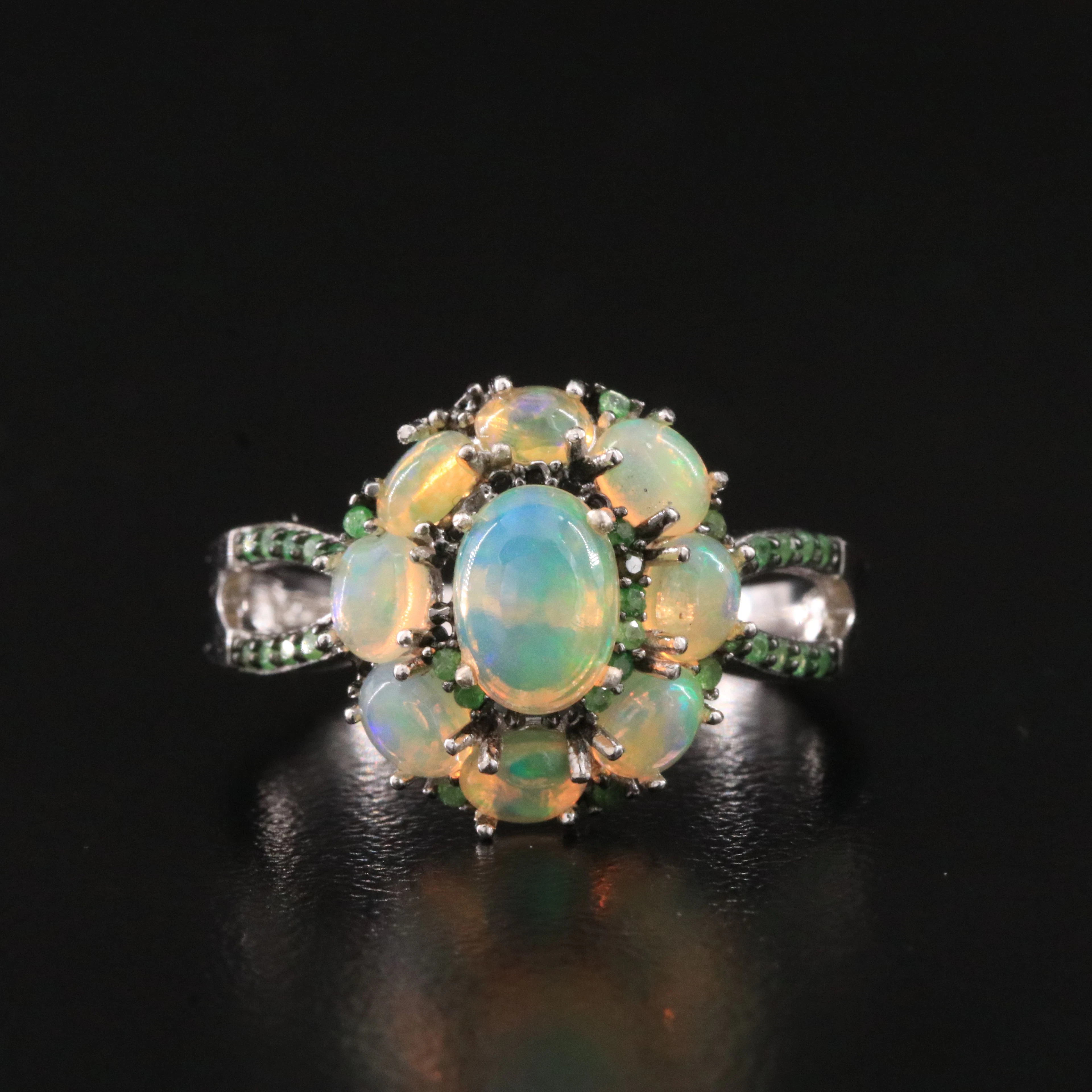 Sterling Opal Ring with Tsavorite Accents