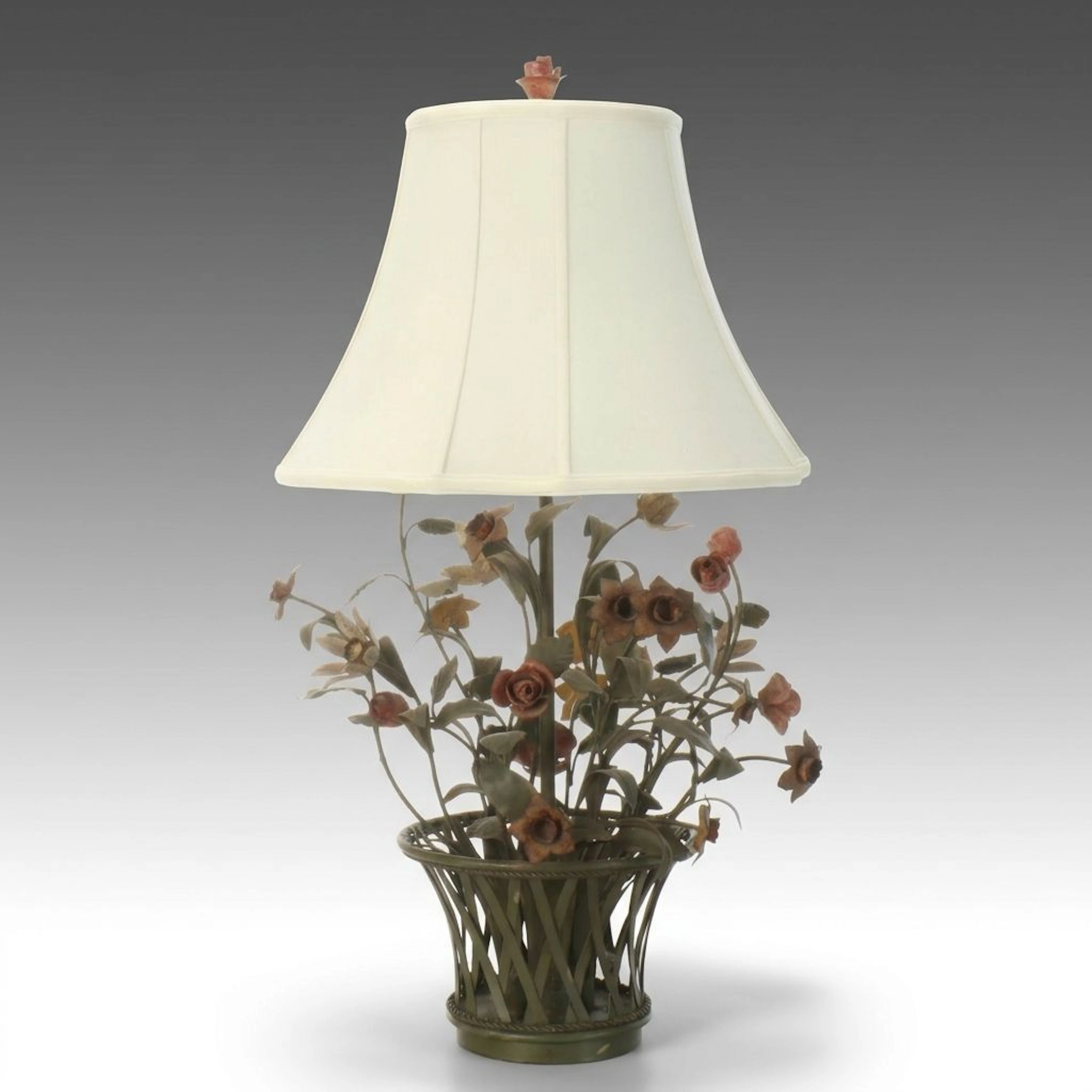 Currey & Co. Italian Tole Flower Basket Table Lamp, Vintage