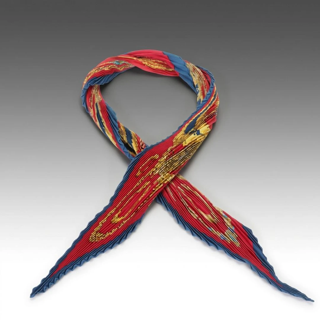 Hermès "Kosmima" Plissé Scarf 90 in Silk Twill Scarf with Box