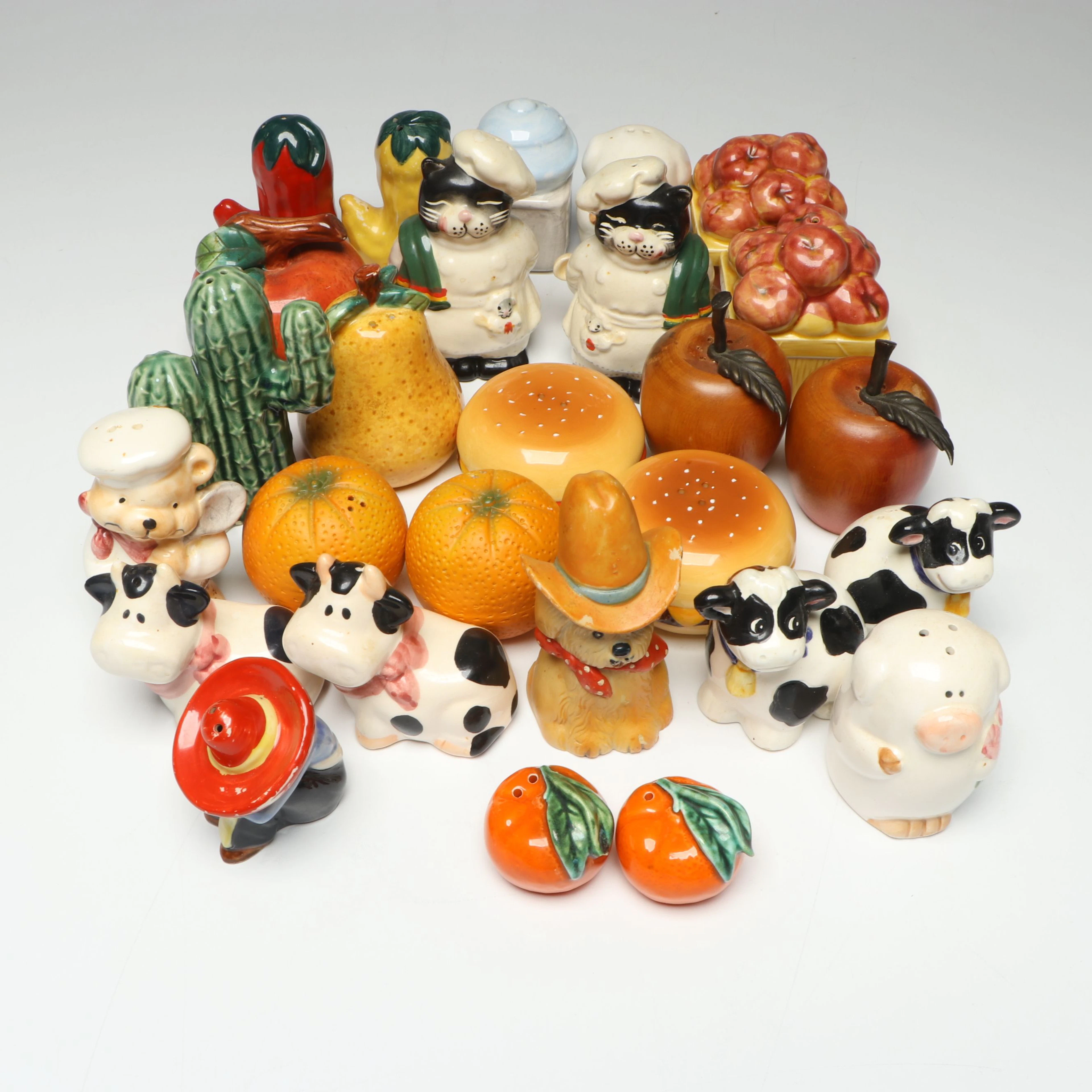 Novelty Ceramic Salt and Pepper Shakers, Mid to Late 20th Century