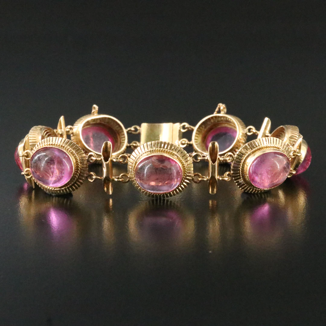 Retro 14K Pink Glass Bracelet