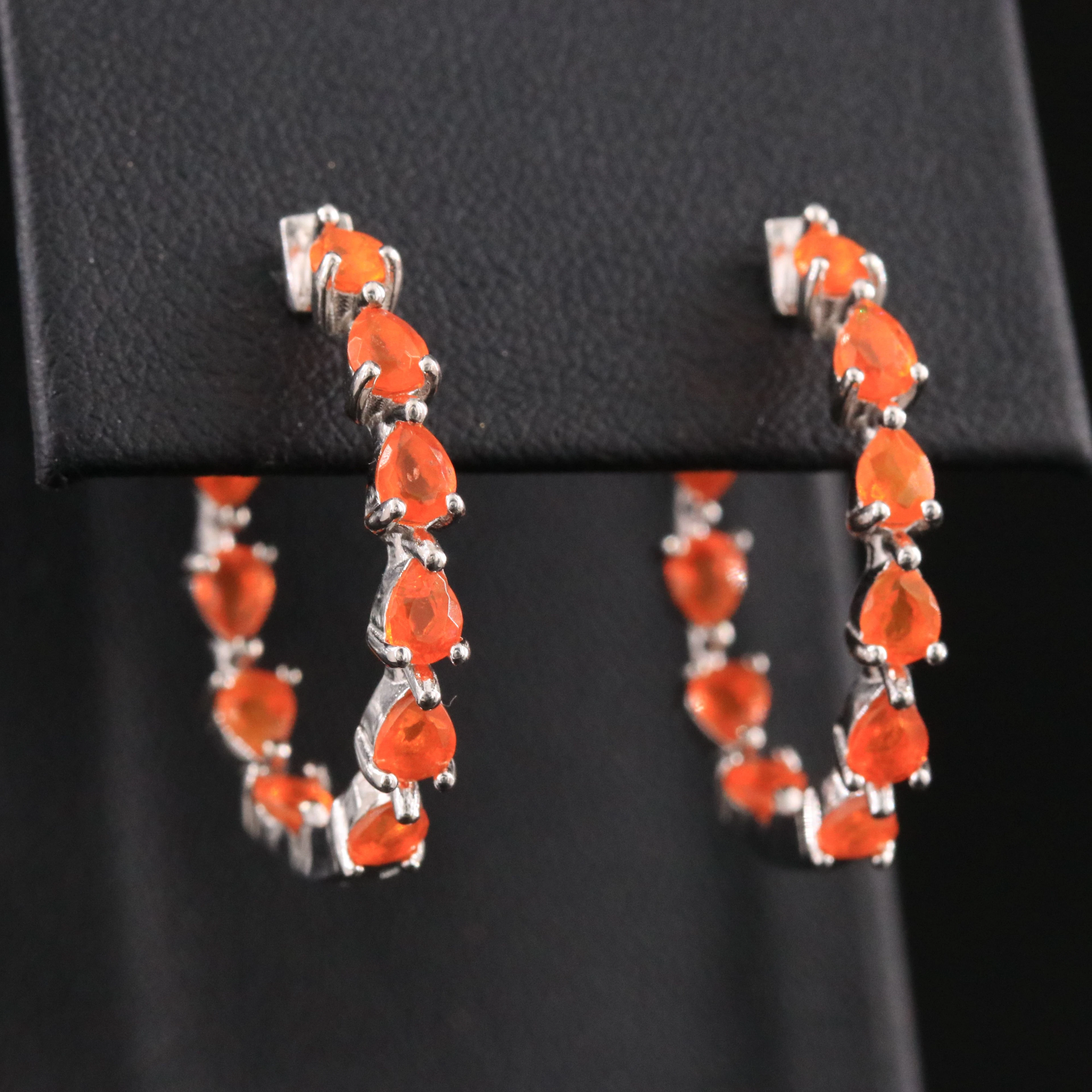 Sterling Inside Out Fire Opal Hoop Earrings