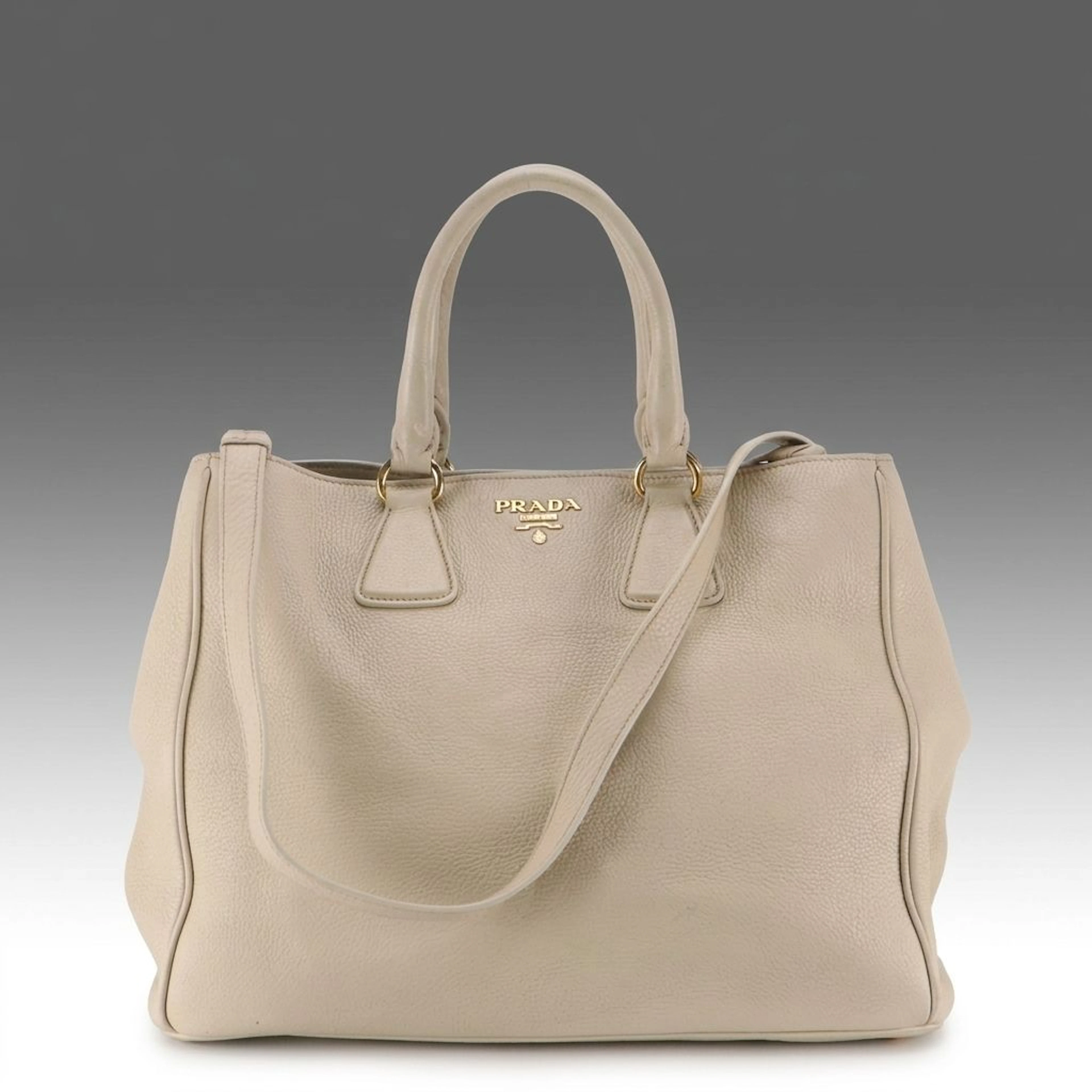 Prada Two-Way Tote Bag in Ivory Vitello Daino Leather