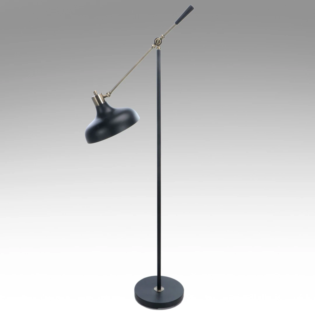 Modern Matte Black and Brushed Metal Floor Reading Lamp