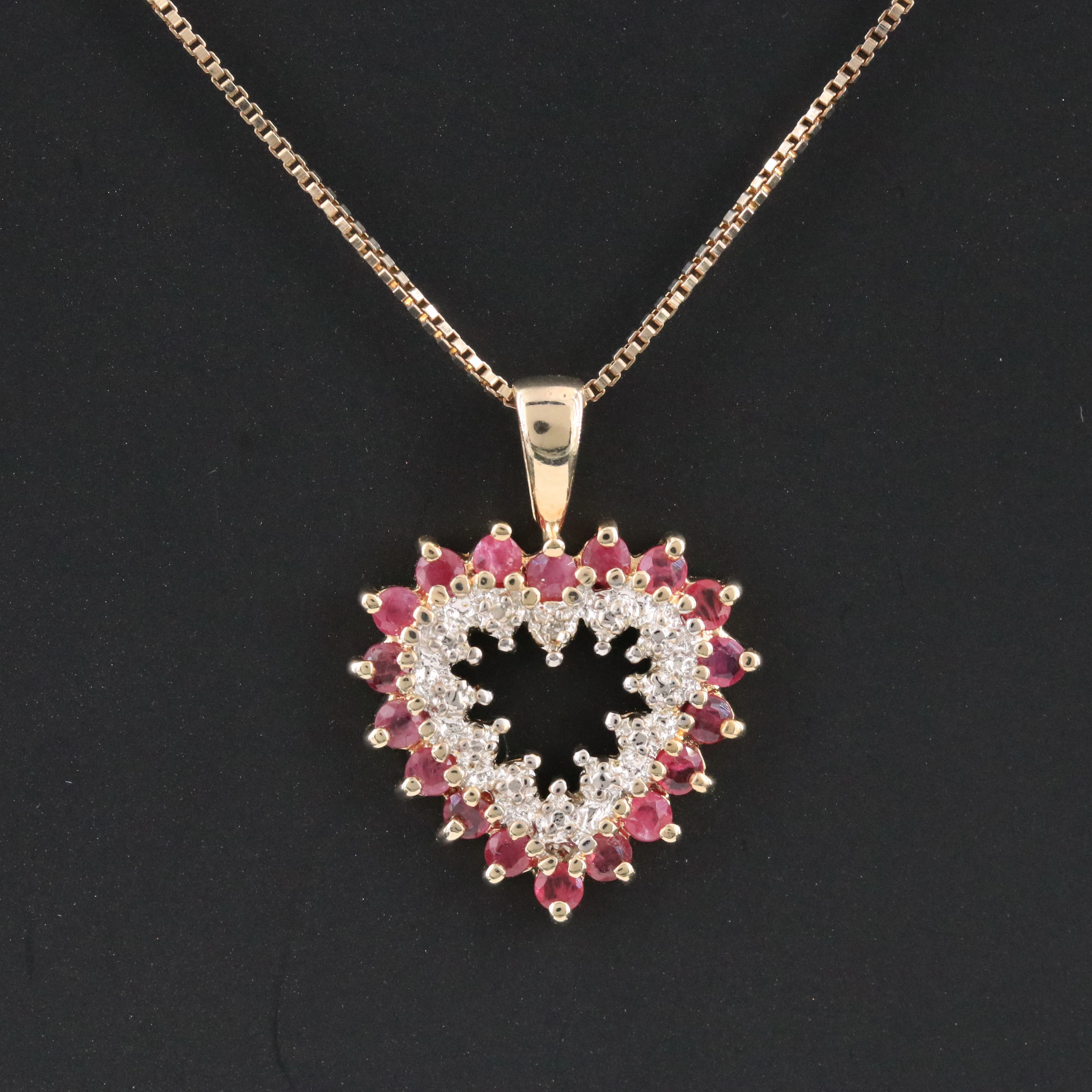Sterling Ruby and Diamond Heart Pendant Necklace