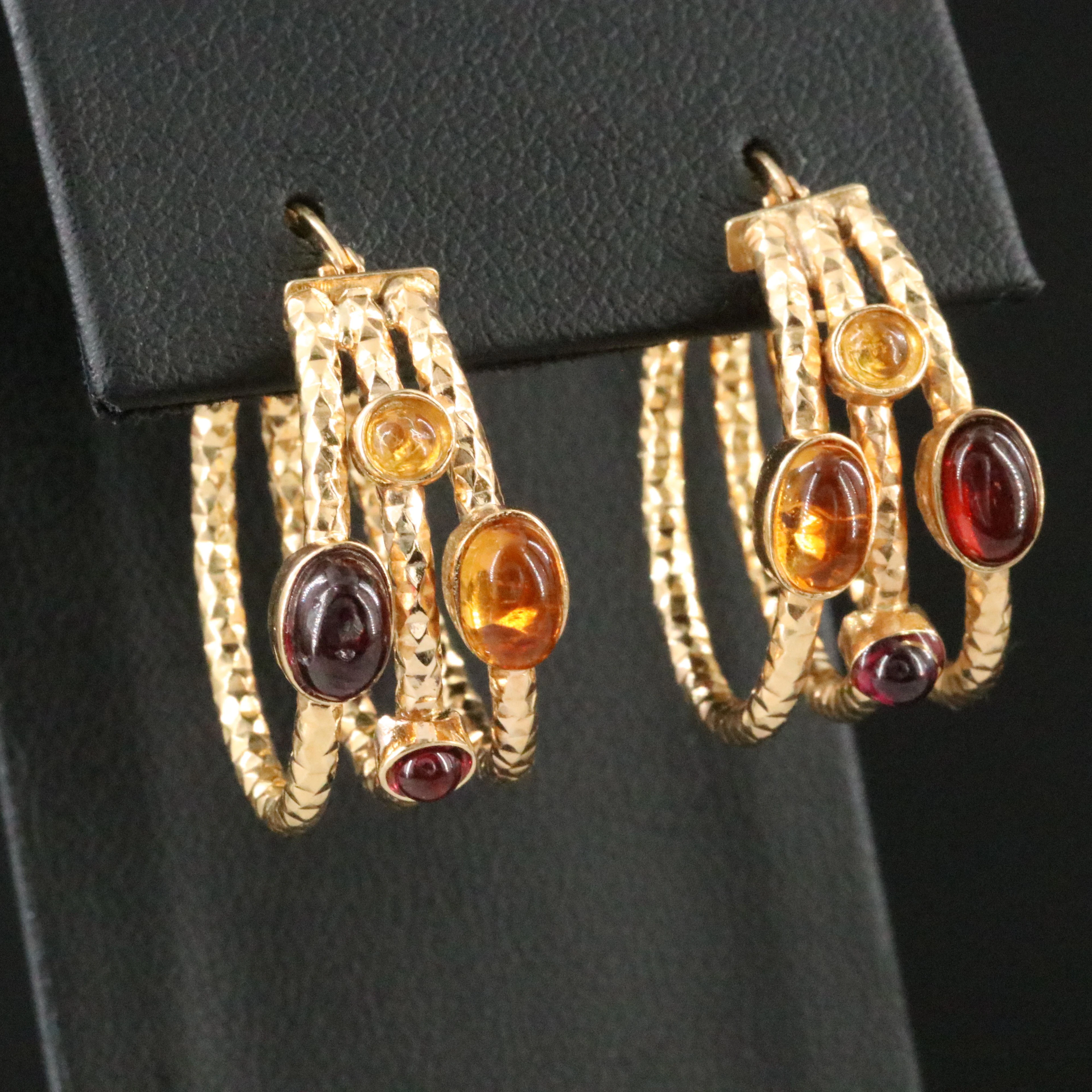 18K Garnet and Citrine Triple Hoop Earrings