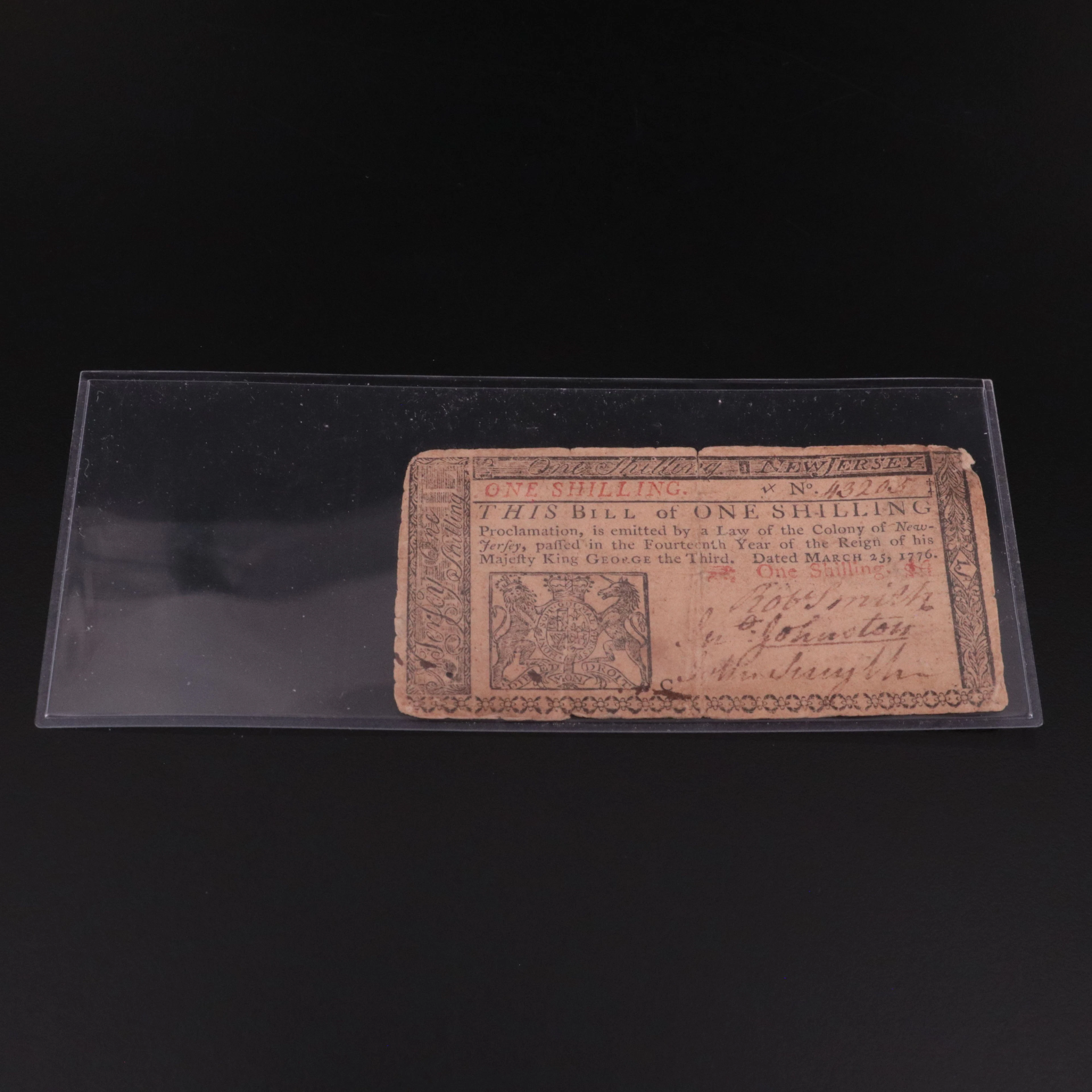 1776 Continental Currency One Shilling Note