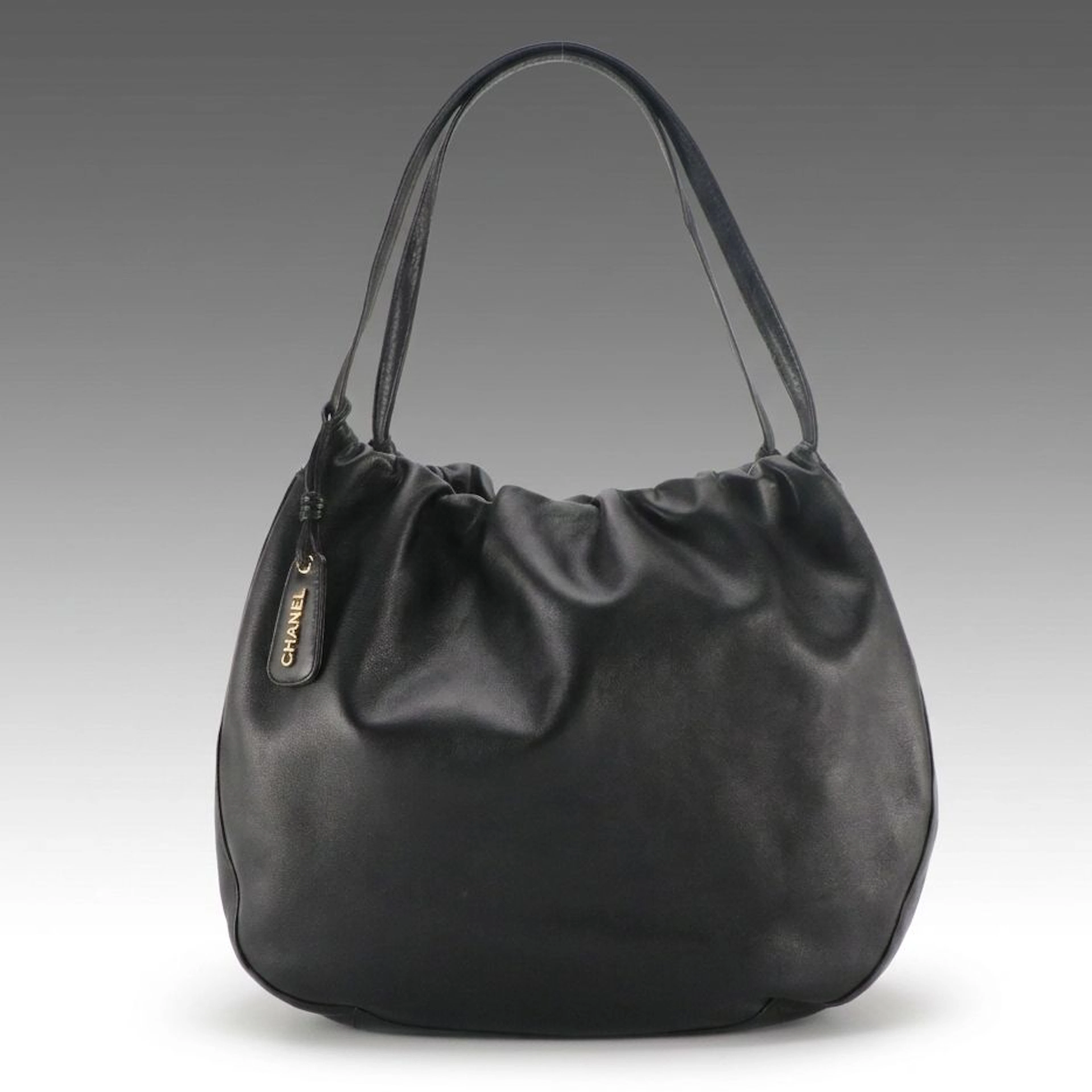 Chanel Black Leather Slouchy Shoulder Bag with Signature Charm