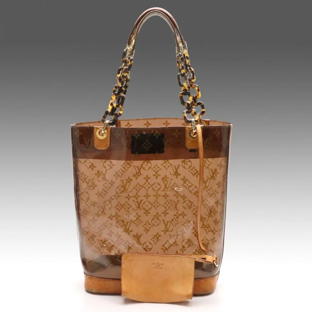 Louis Vuitton Cabas Sac MM Tote Bag in Monogram Ambre Vinyl & Leather W/ Pouch