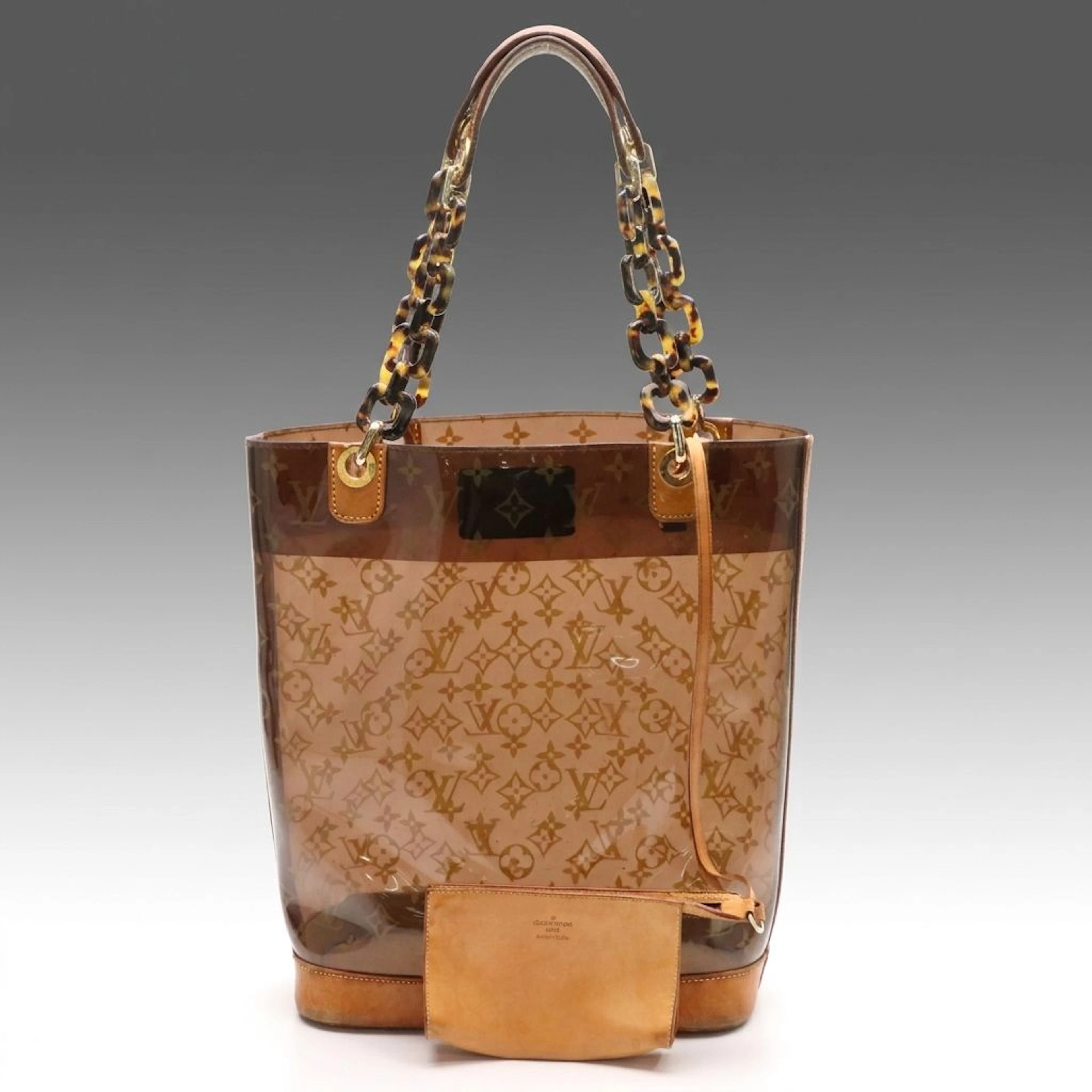 Louis Vuitton Cabas Sac MM Tote Bag in Monogram Ambre Vinyl & Leather W/ Pouch