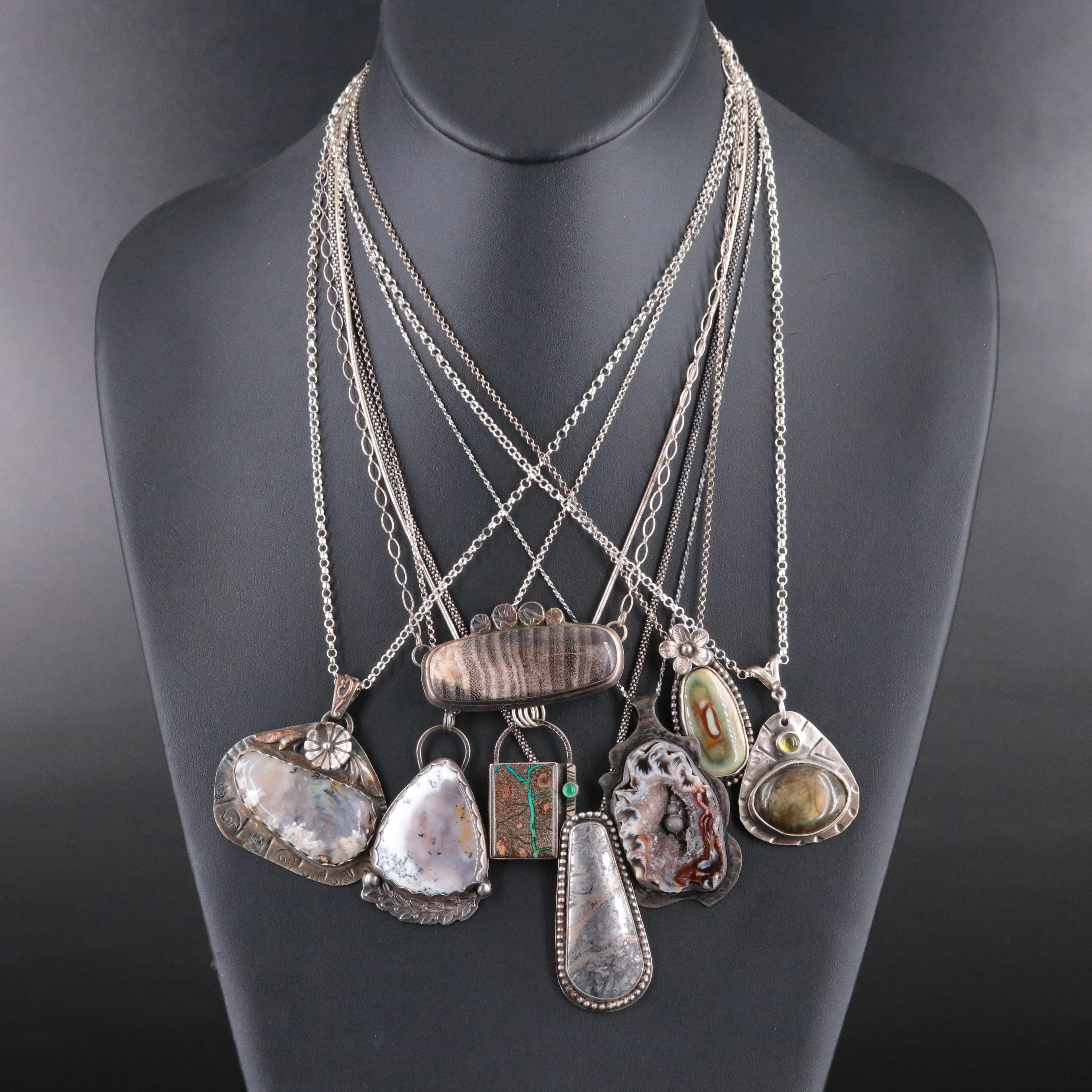 Jody Waltman, Boulder Opal and Agate Featured in Sterling Necklaces