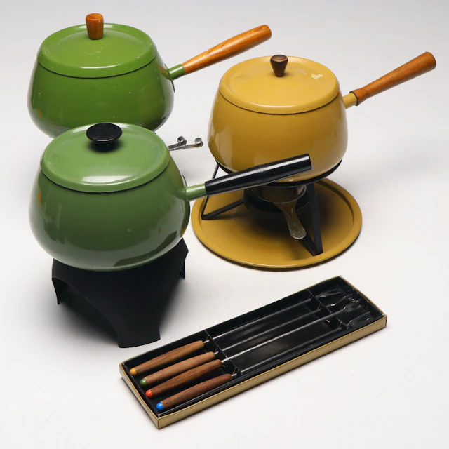 Danish Modern Style Fondue Pots and Accessories, Mid to Late 20th Century