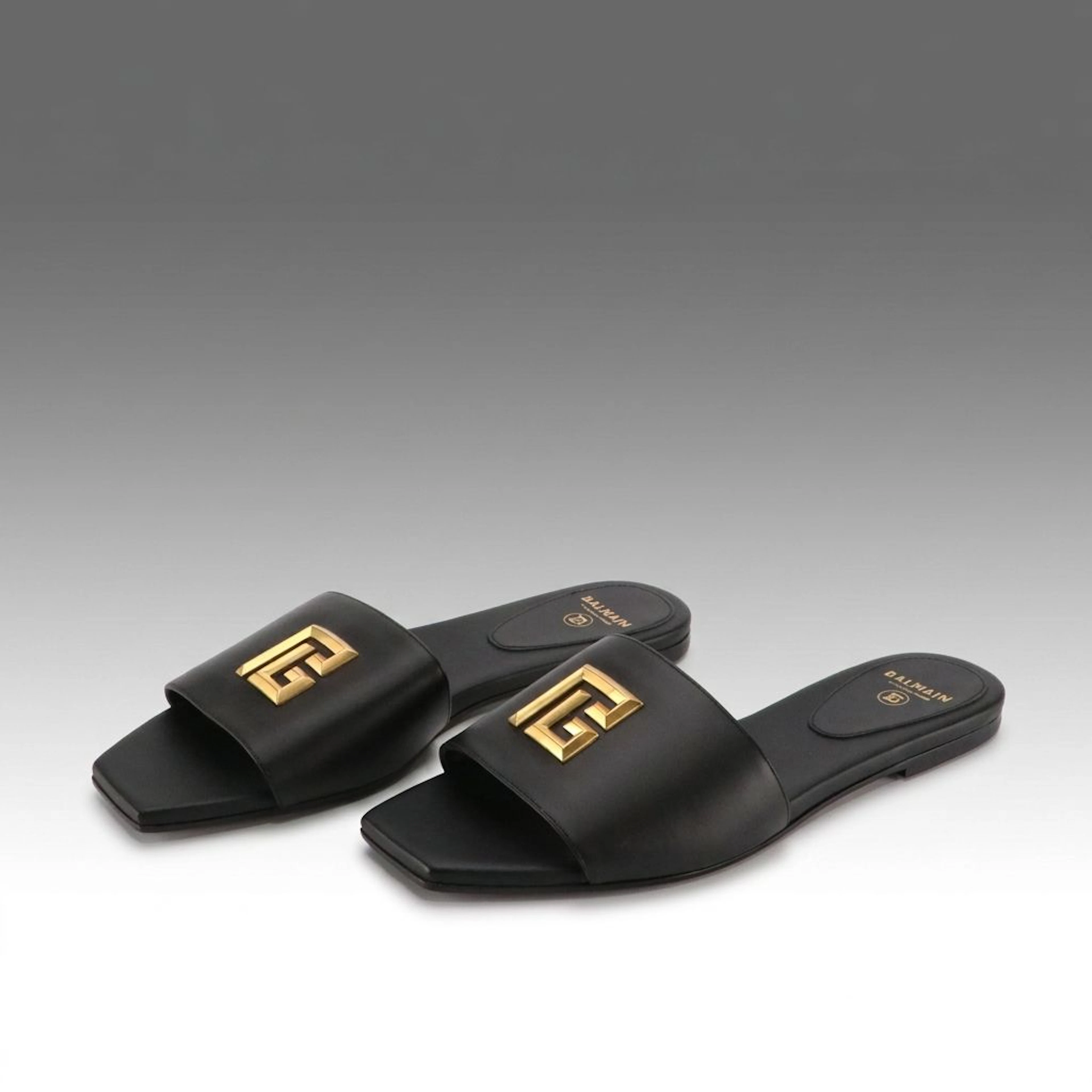 Balmain PB Logo Dafne Leather Slide Sandals